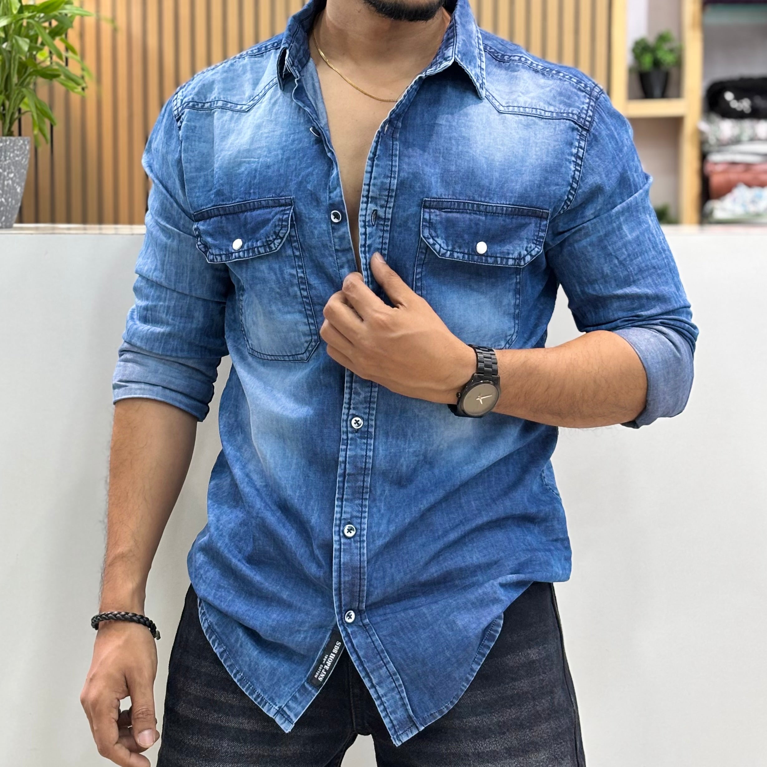 Blue Washed Denim Shirt