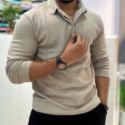 Grey Waffle Design Polo T-Shirt
