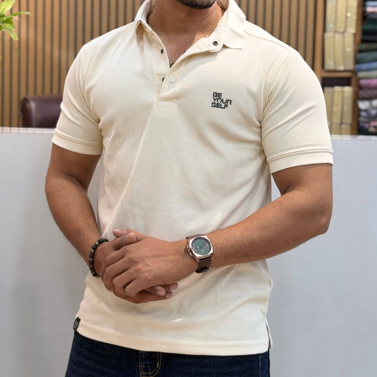 Half Sleeve Polo Tshirt- Ivory