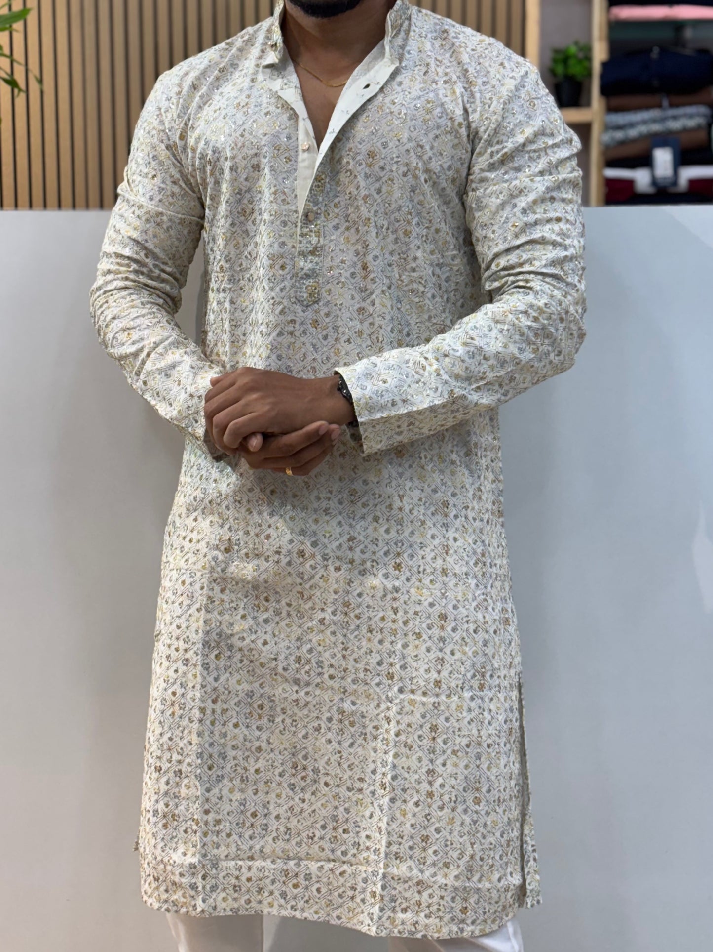 Embroidered and Sequence Kurta Yellow