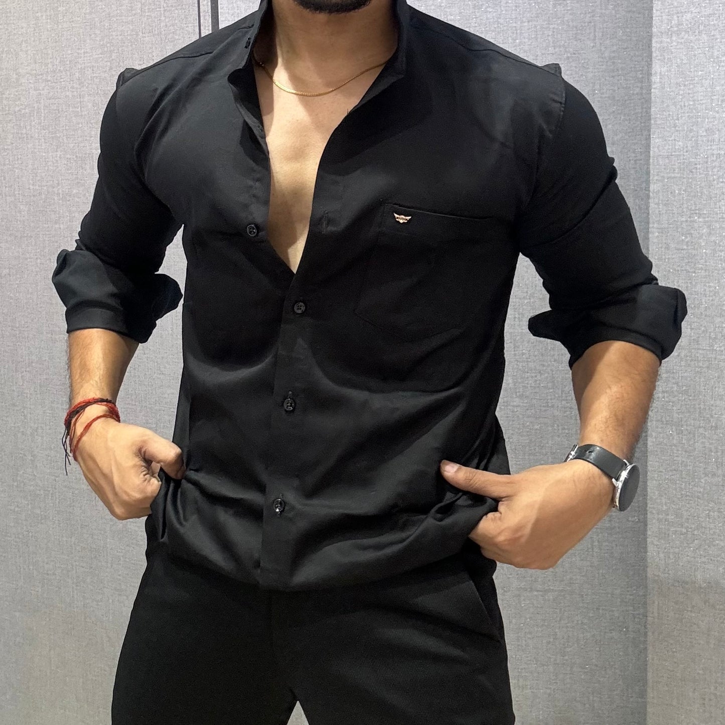 Chinese Collar Black Shirt