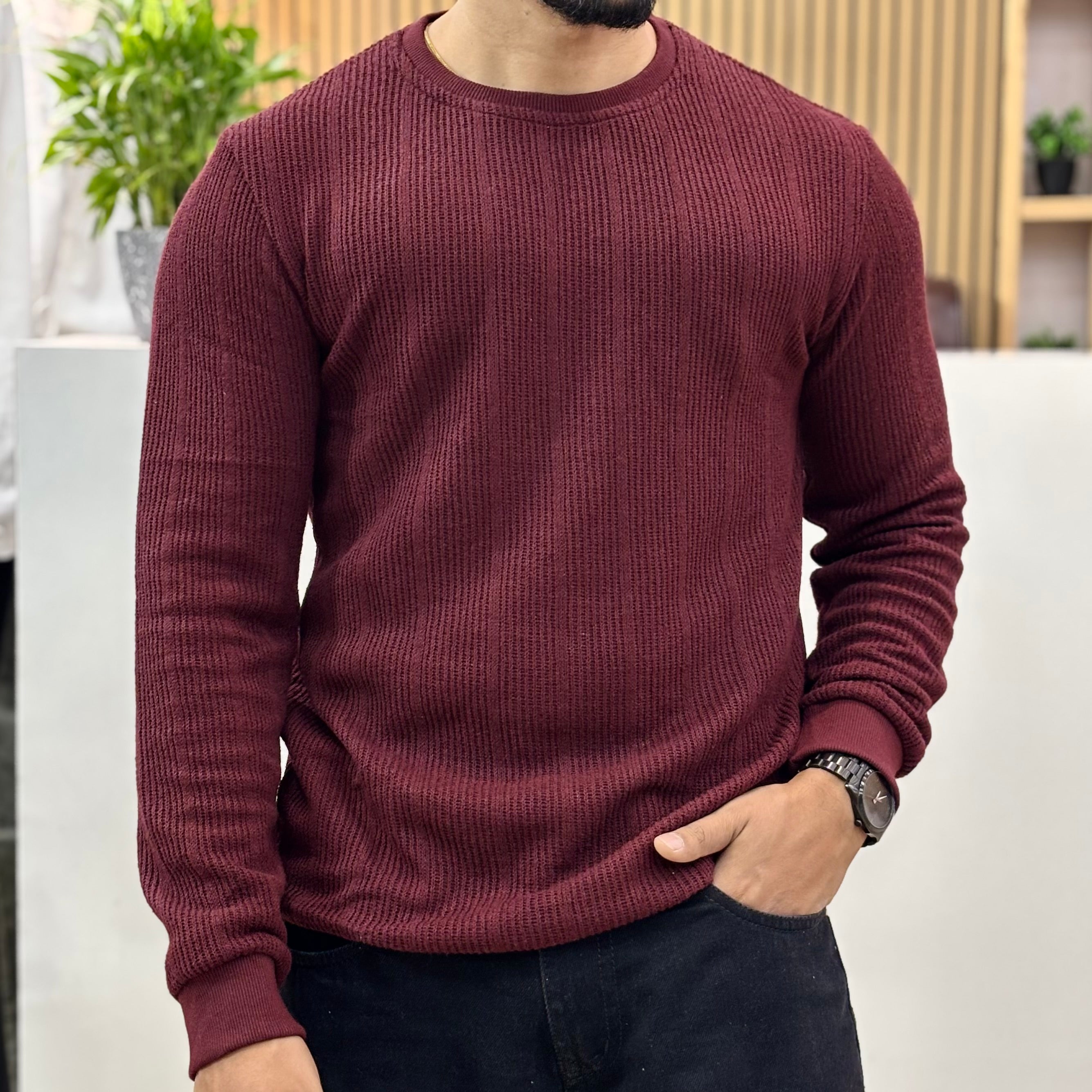 Premium Knit Crew Neck Tshirt - Maroon