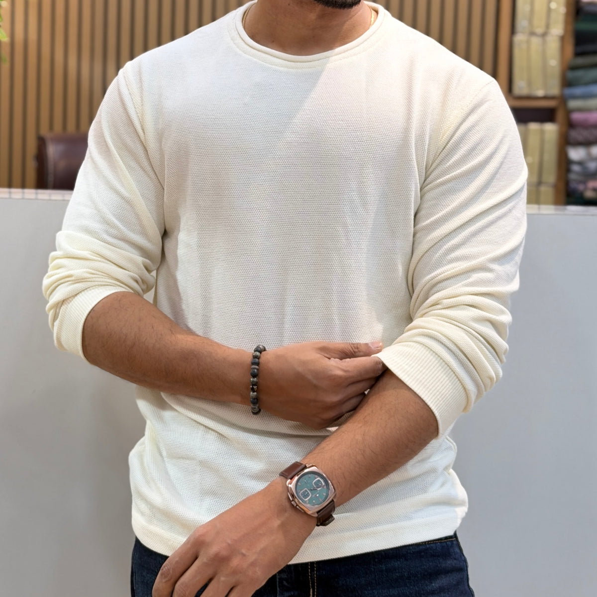 Crew Neck Full Sleeve T-Shirt – Off White
