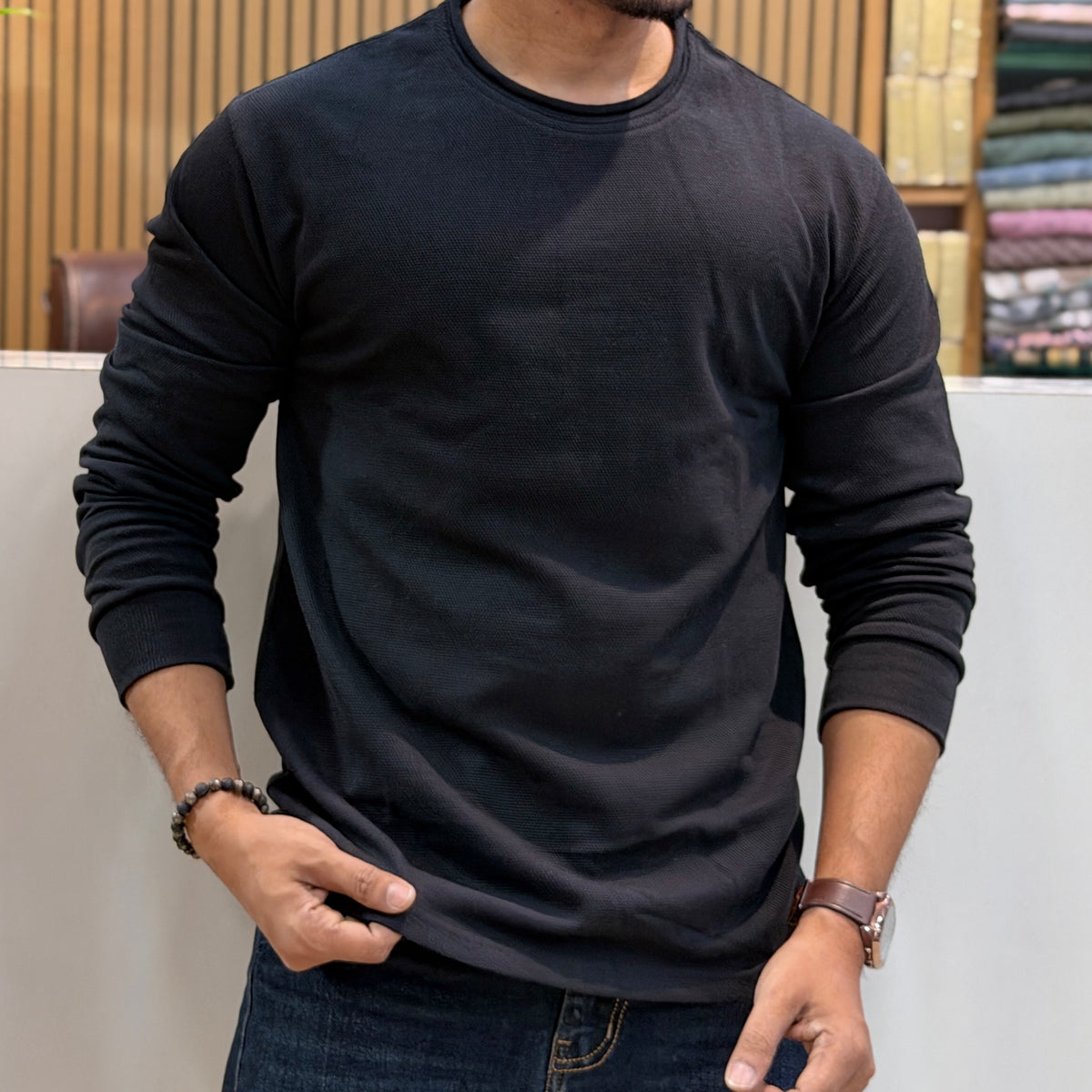 Crew Neck Full Sleeve T-Shirt – Black