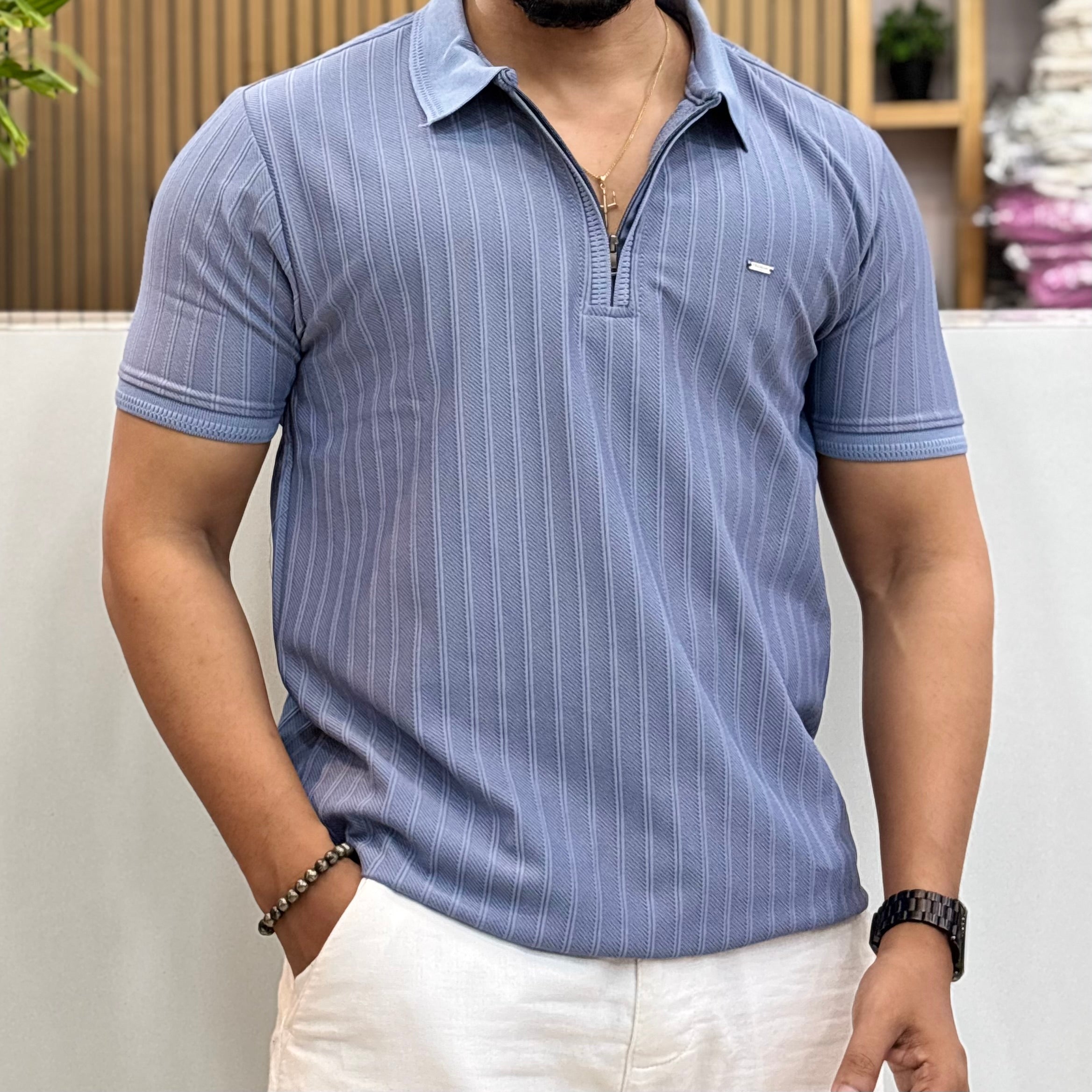 Half Sleeve Zip Polo T-Shirt