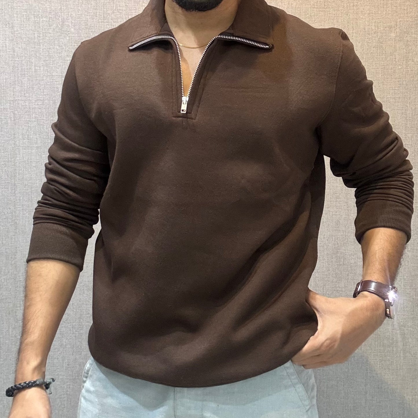 Polo Zipper Full Sleeve Brown Sweatshirt