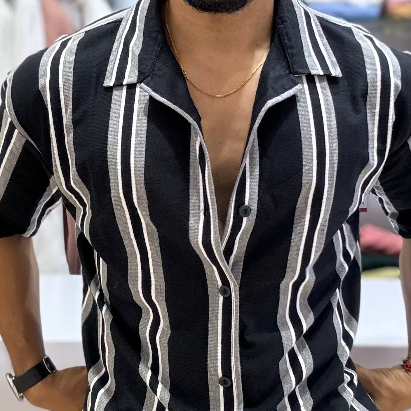 Striped Black Half Sleeve Shirt
