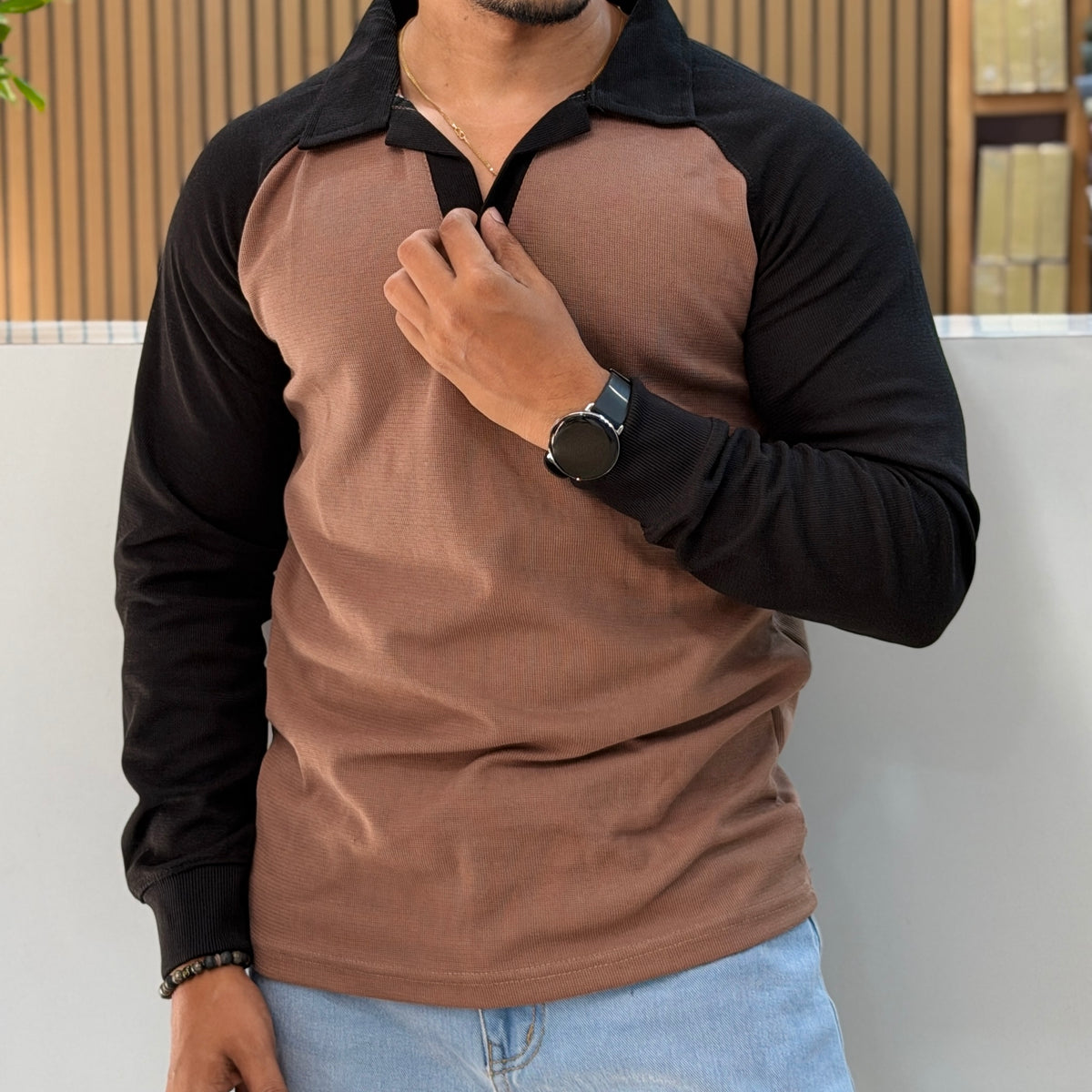 Contrast Collar Polo T-Shirt - Dusty Rose
