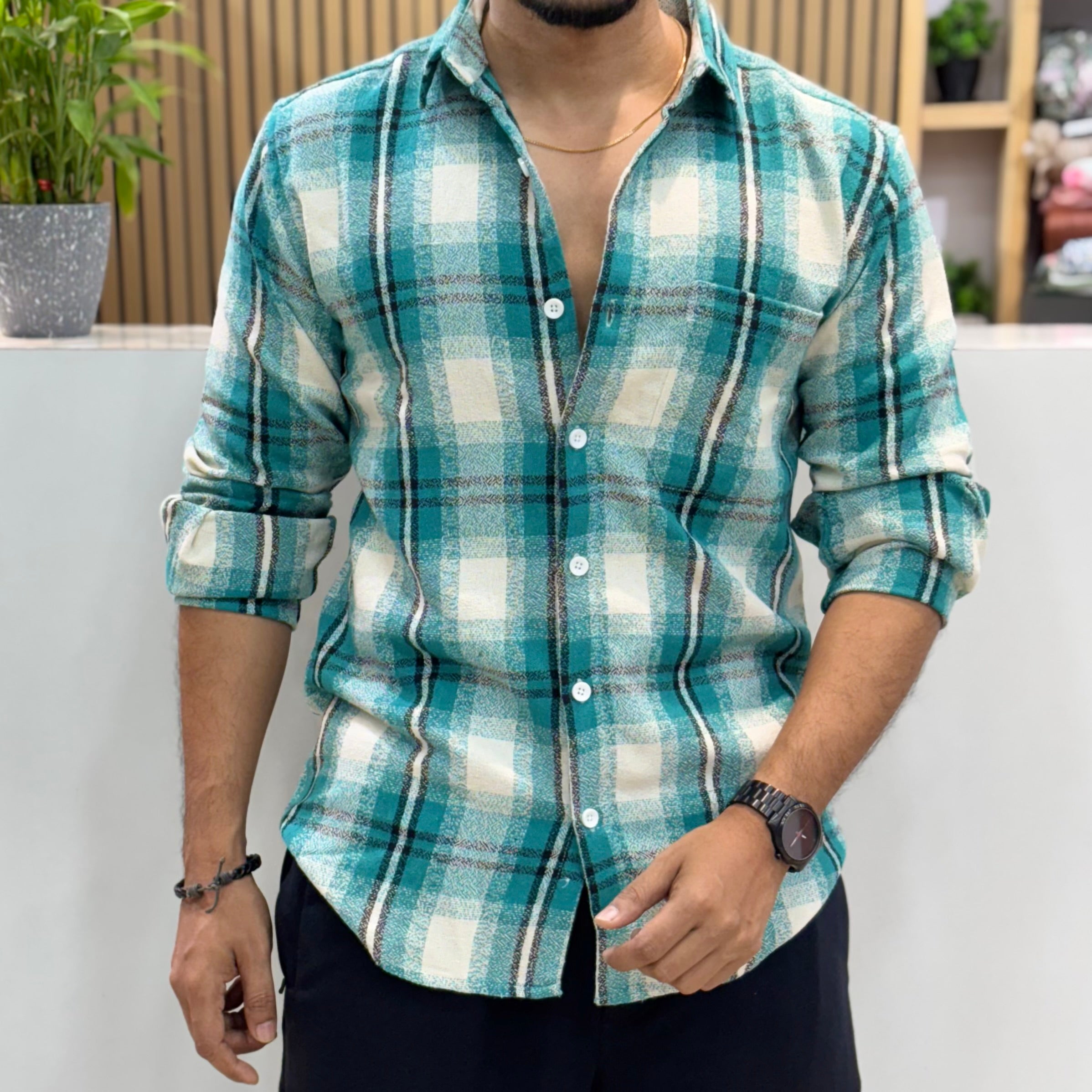 Ocean Teal Flannel Check Shirt