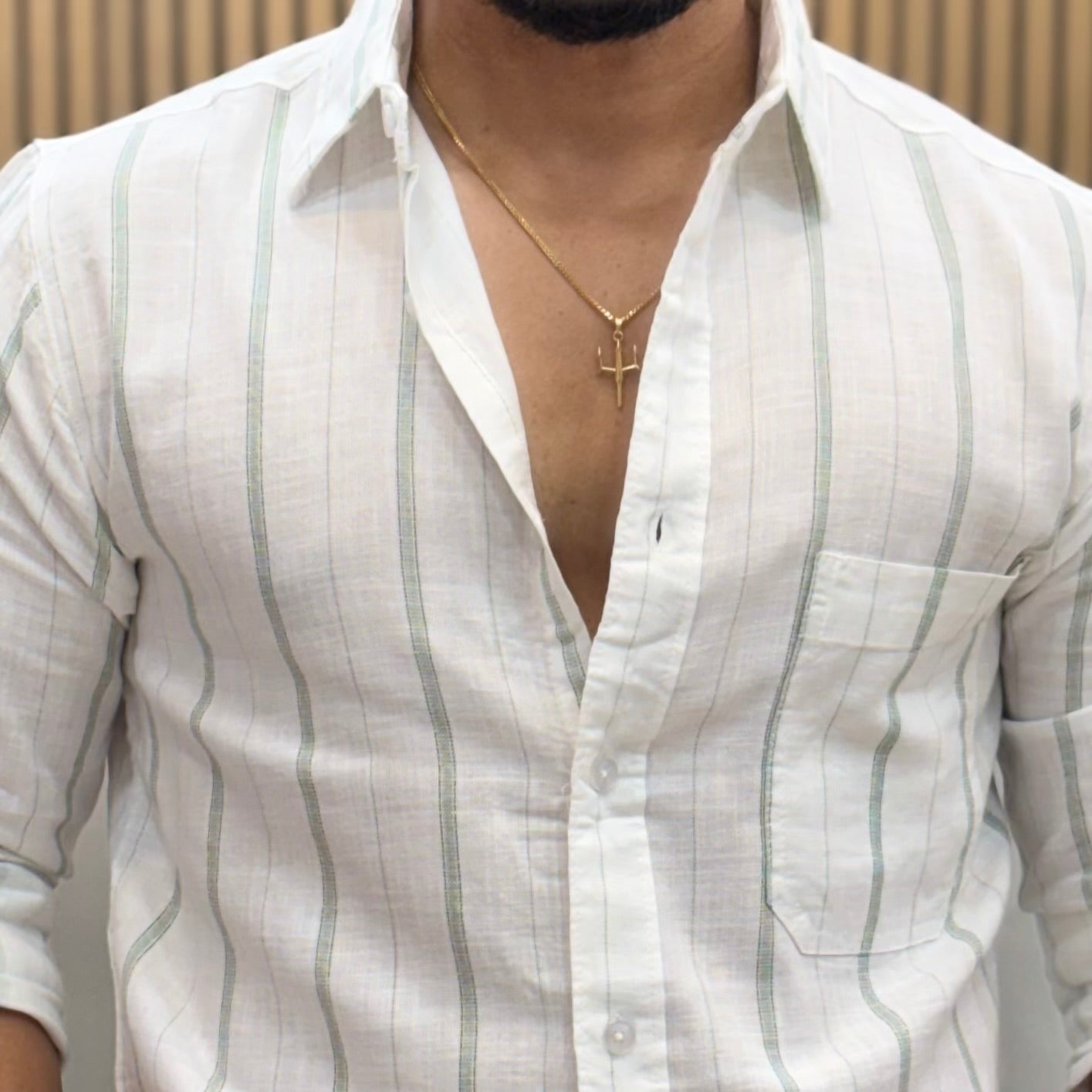 Vertical Stripe Cotton Linen Shirt