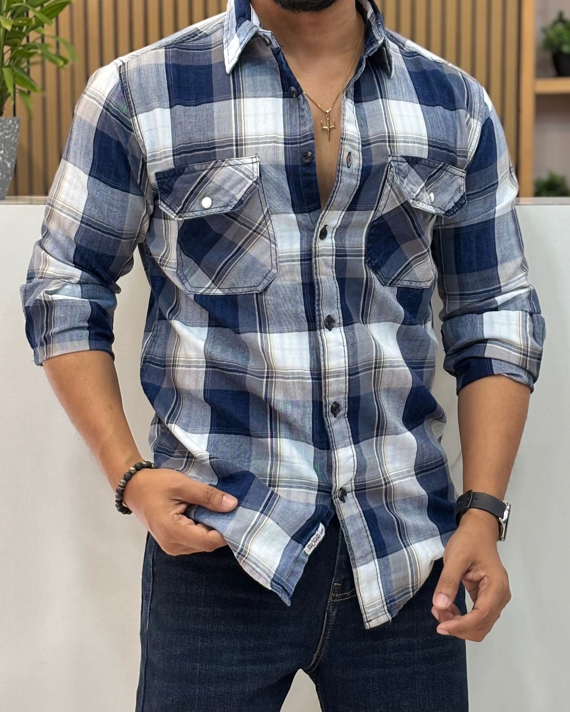 Indigo Plaid Casual Shirt