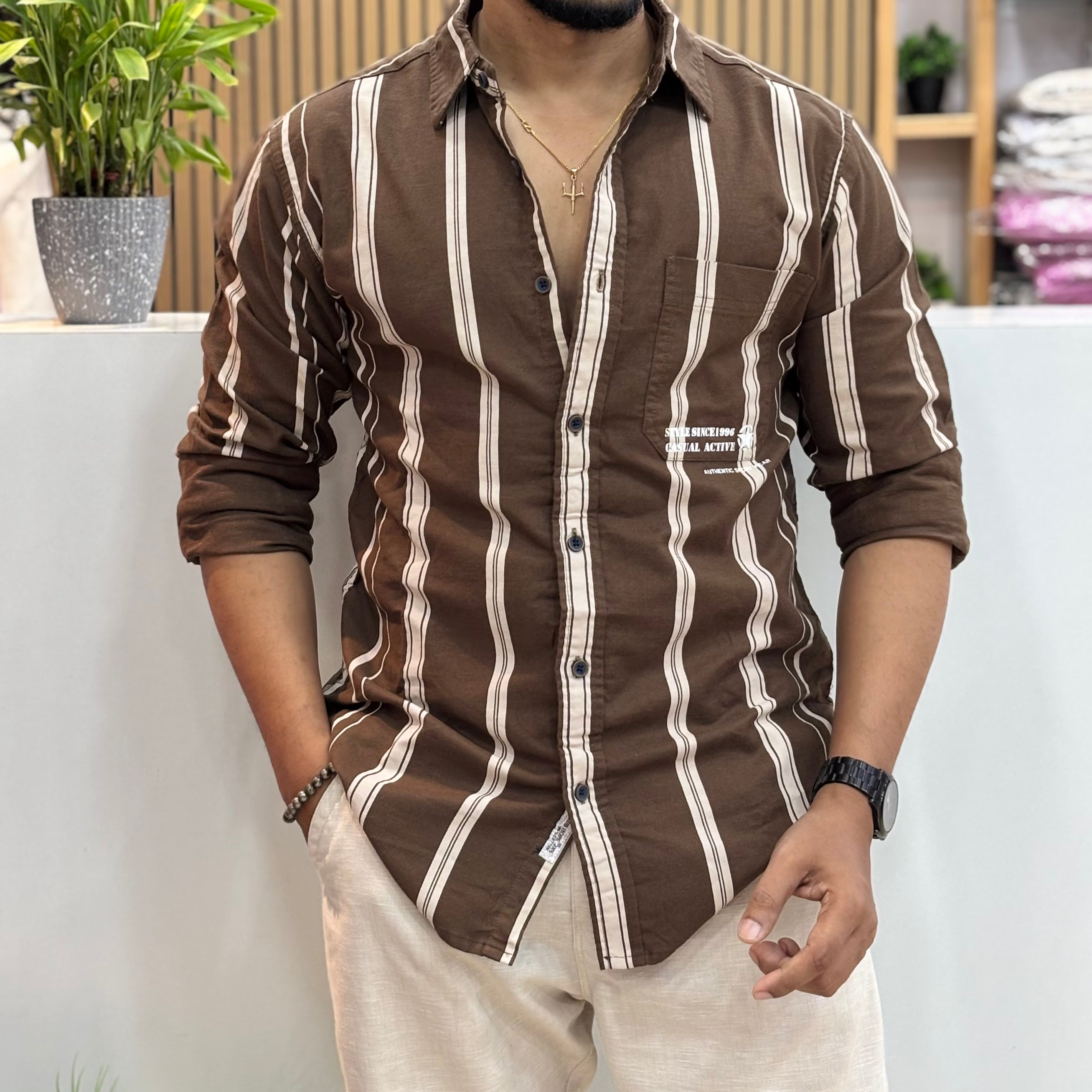 Vertical Stripe Casual Shirt