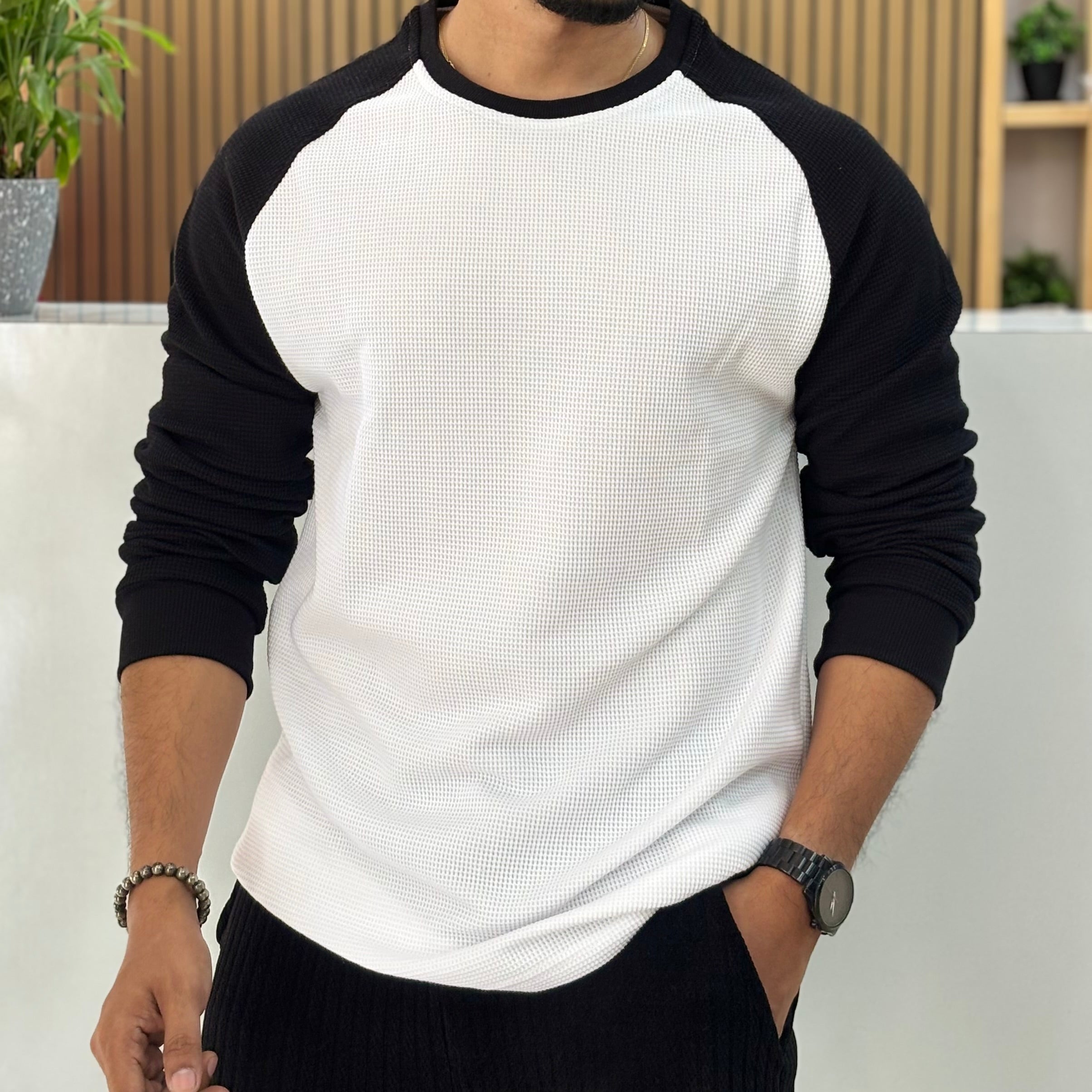 Waffle Raglan Full Sleeve T-Shirt