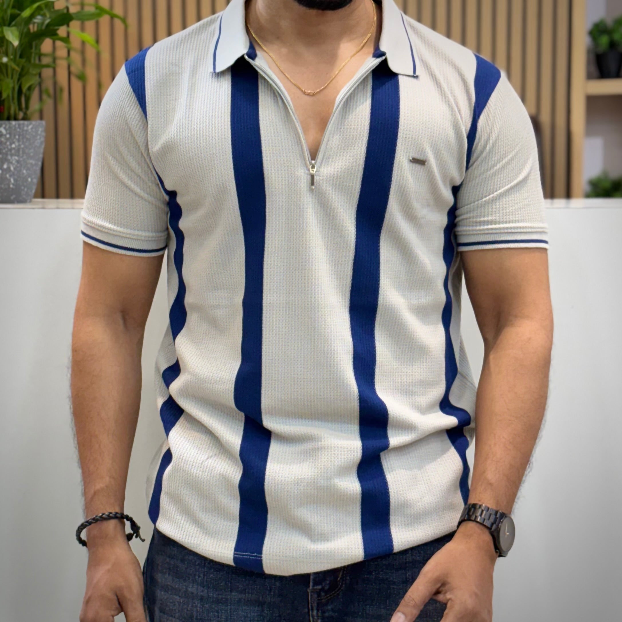 Vertical Stripe Polo T-Shirt