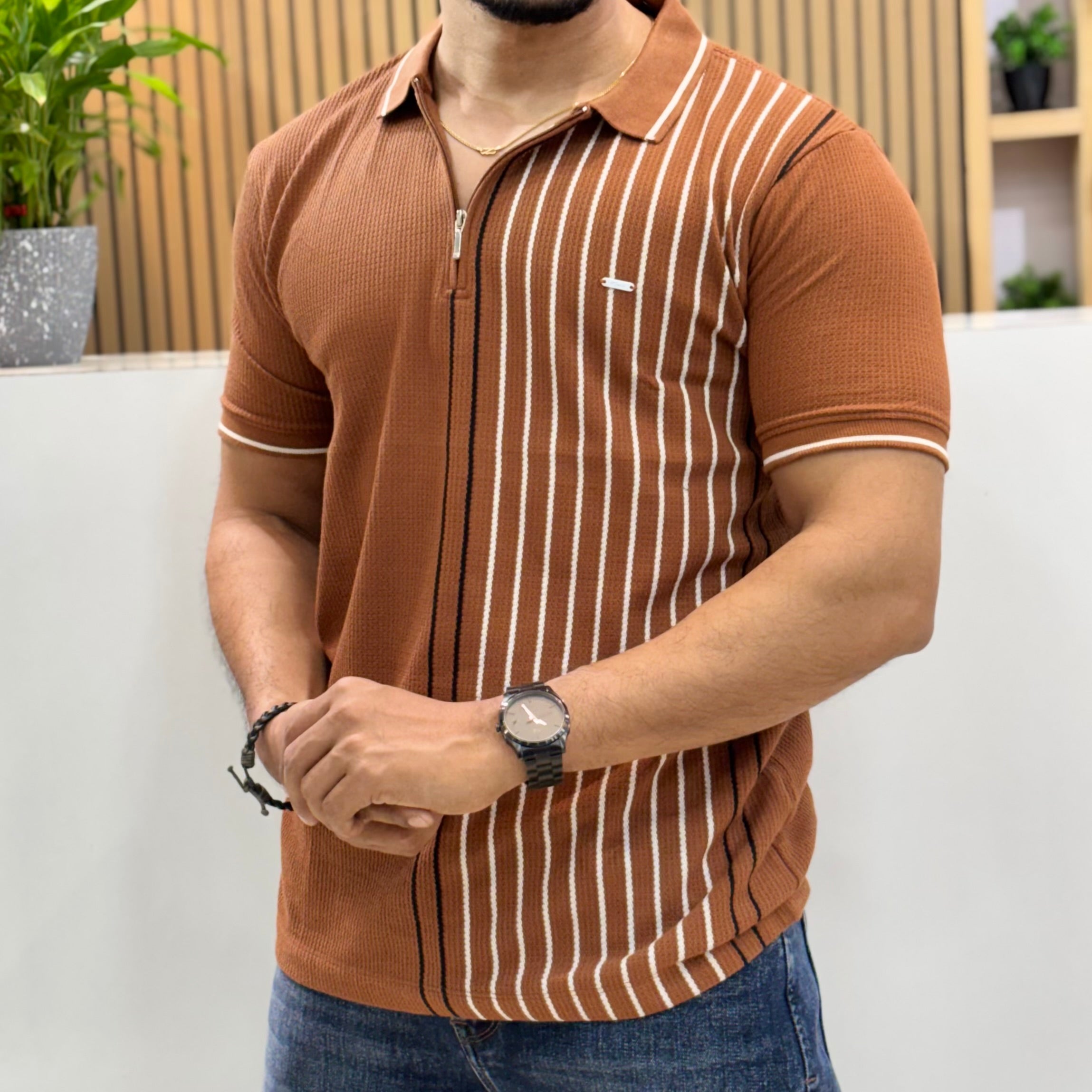 Vertical Stripe Polo T-Shirt