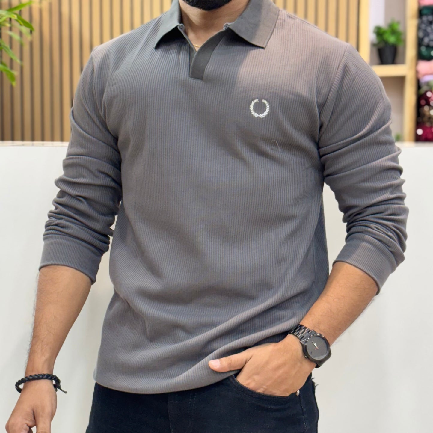 Full Sleeve Polo T-Shirt Grey