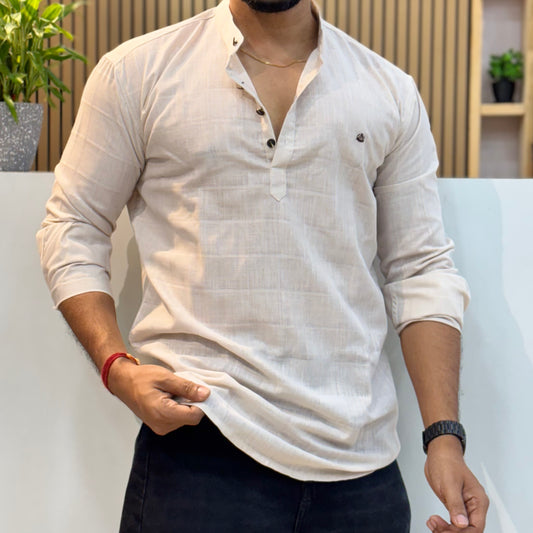 Linen Cream Short Kurta