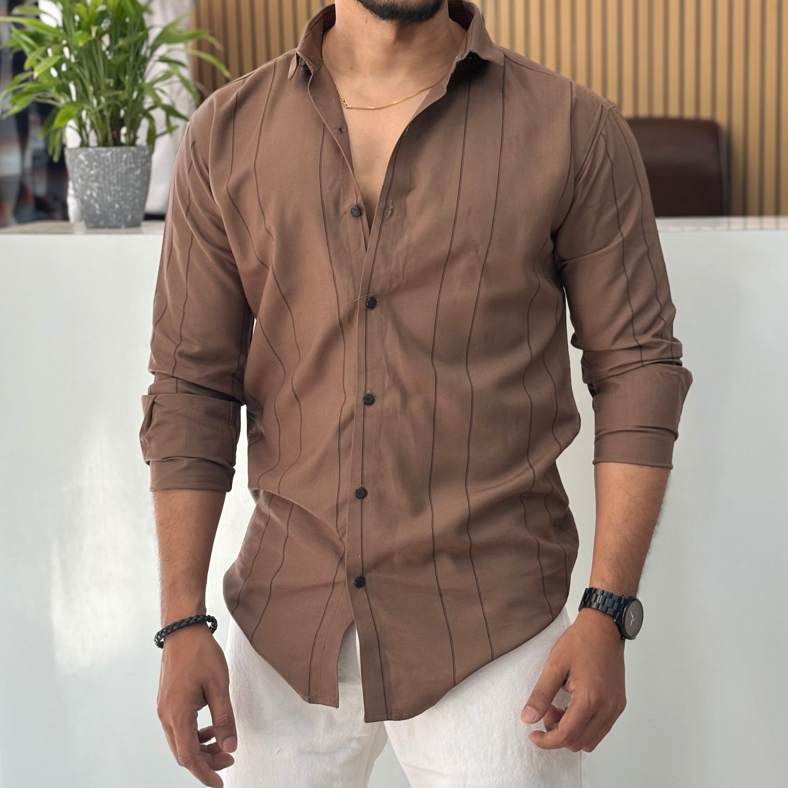 Premium Brown Stripe Shirt for Men
