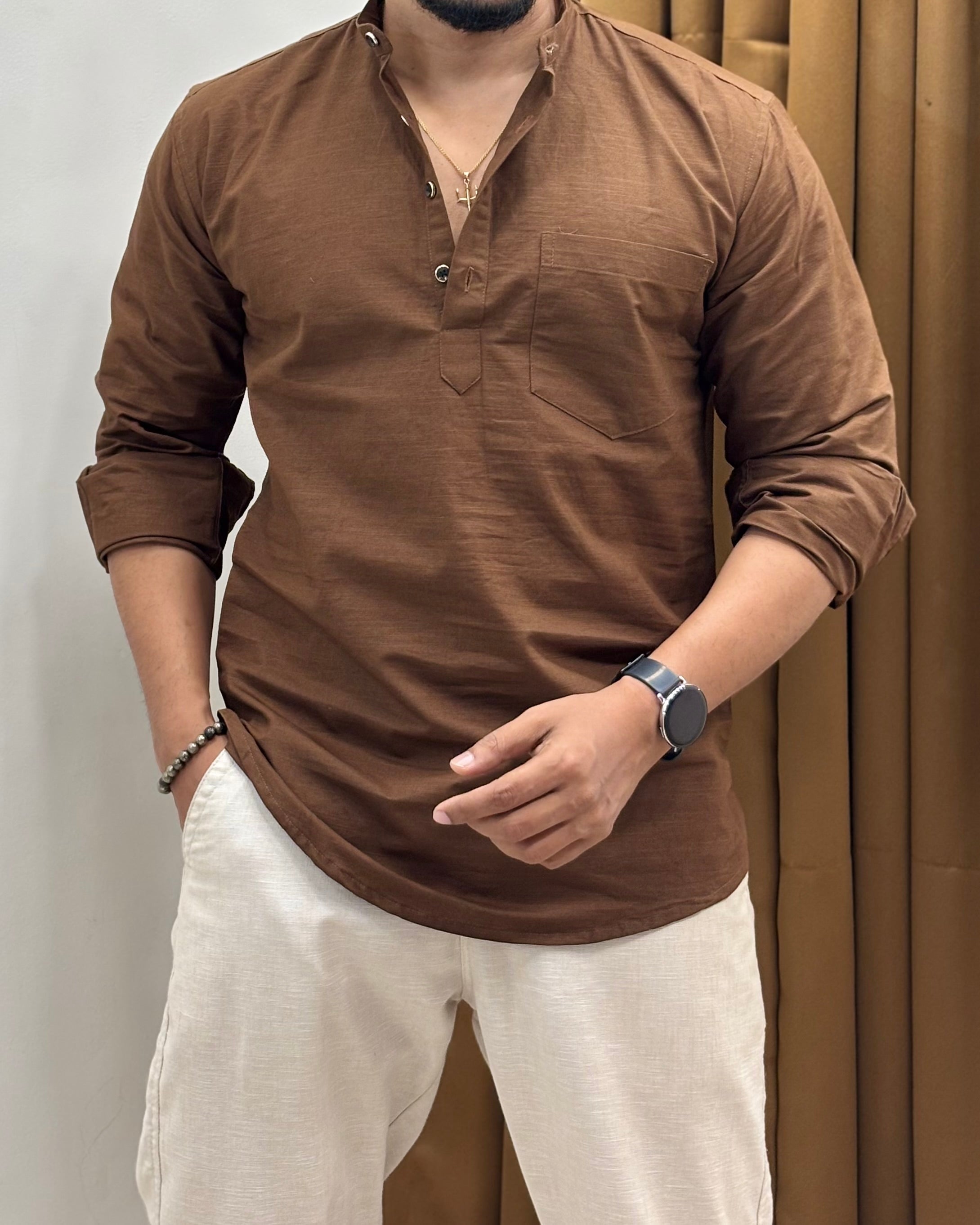 Linen Blend Henley Shirt