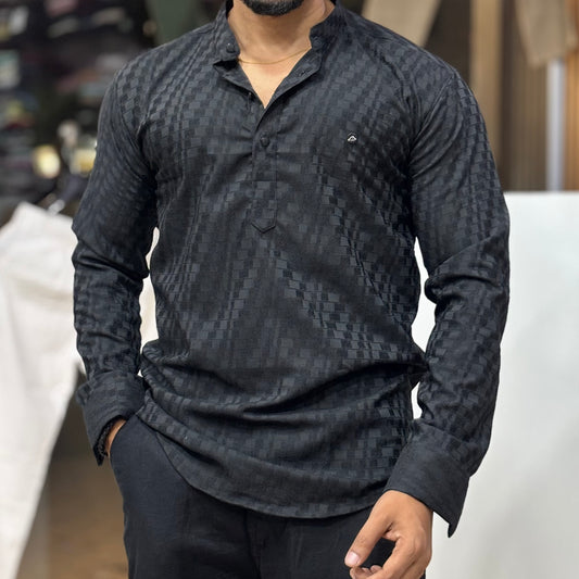 Black Self Texture Short Kurta