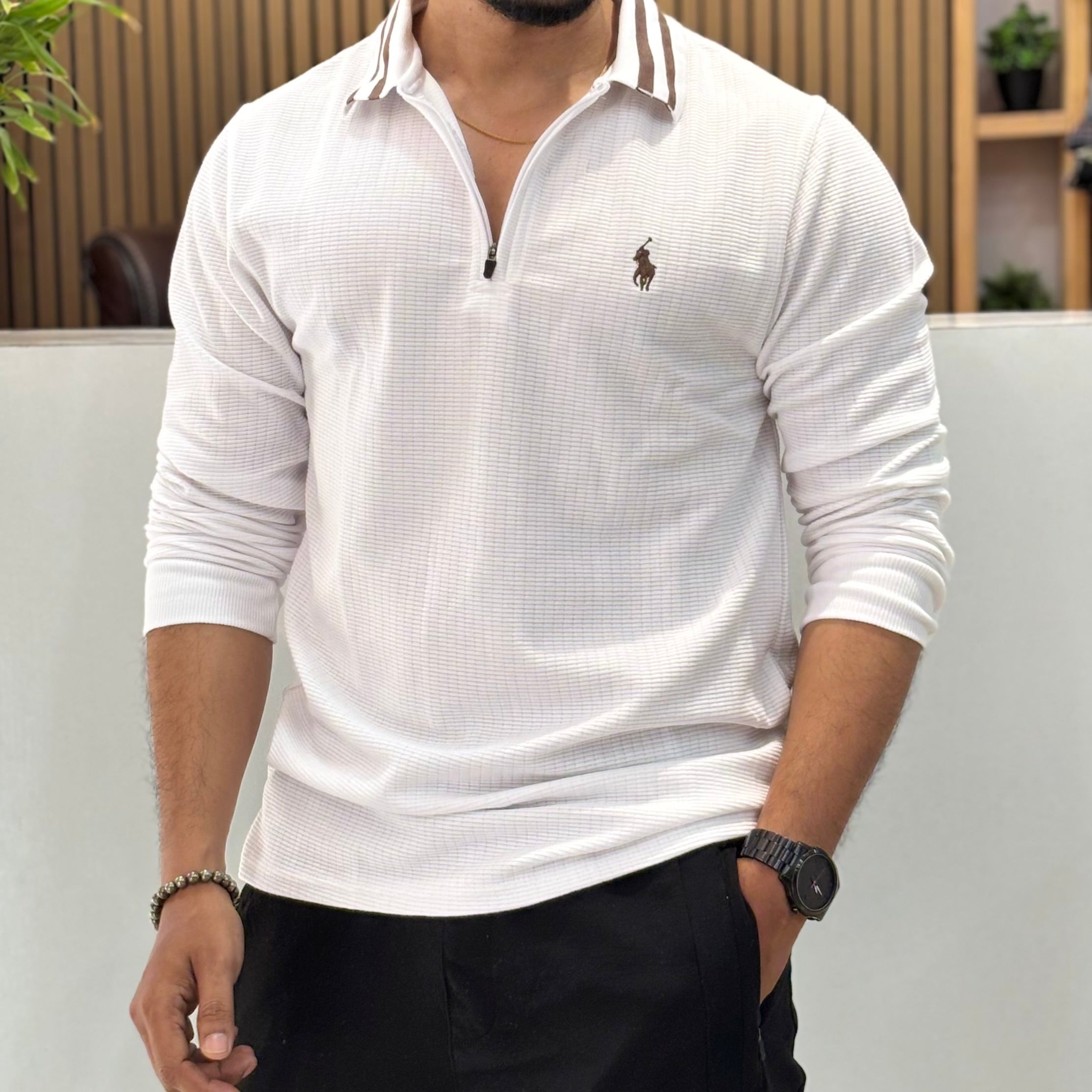 Premium Full Sleeve Zip Polo T-Shirt