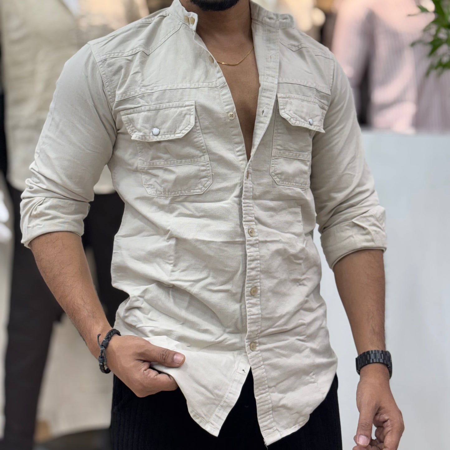 RFD Mandarin Collar Double Pocket Cream