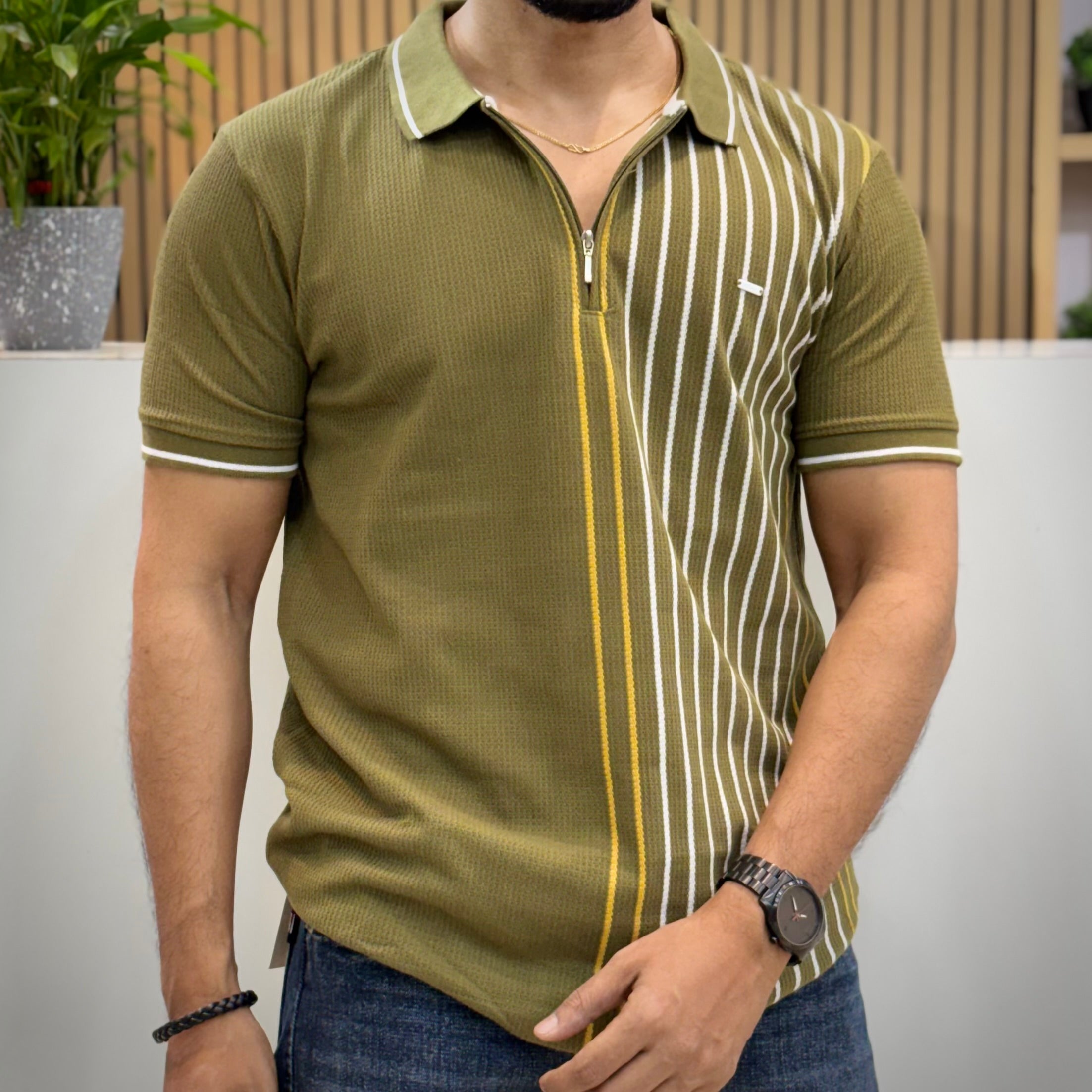 Vertical Stripe Polo T-Shirt