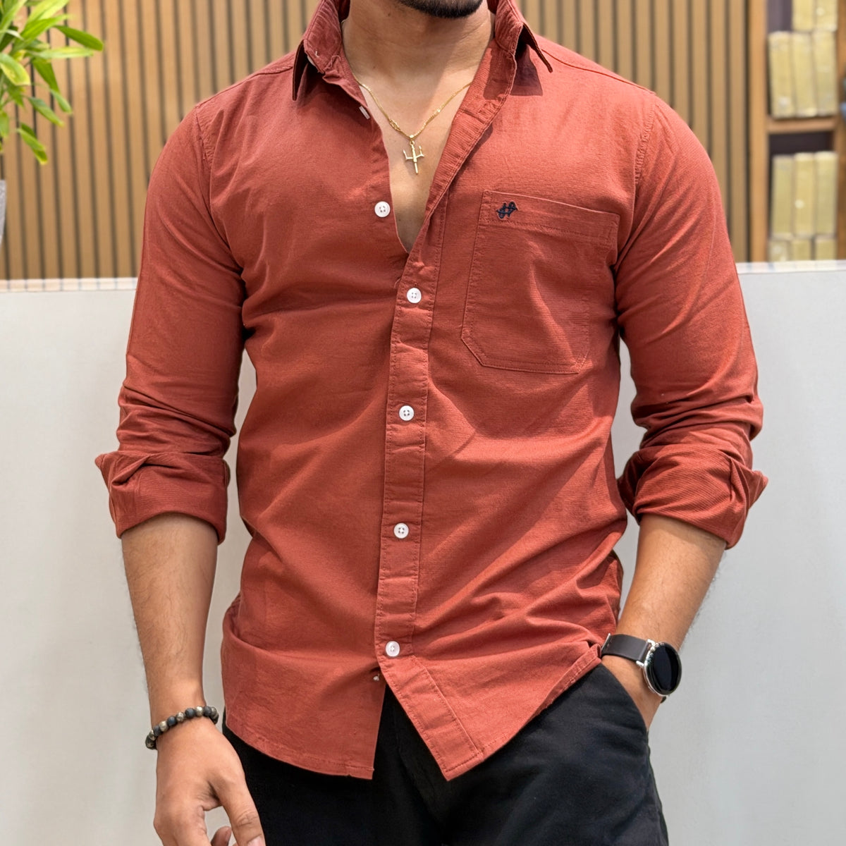 Cotton Casual Shirt - Rust