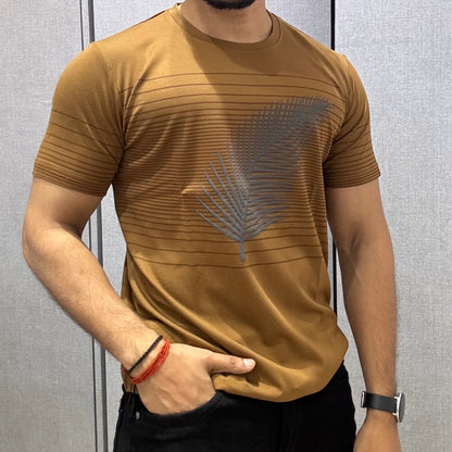 Chest Strips Brown Half Sleeve Tshirt