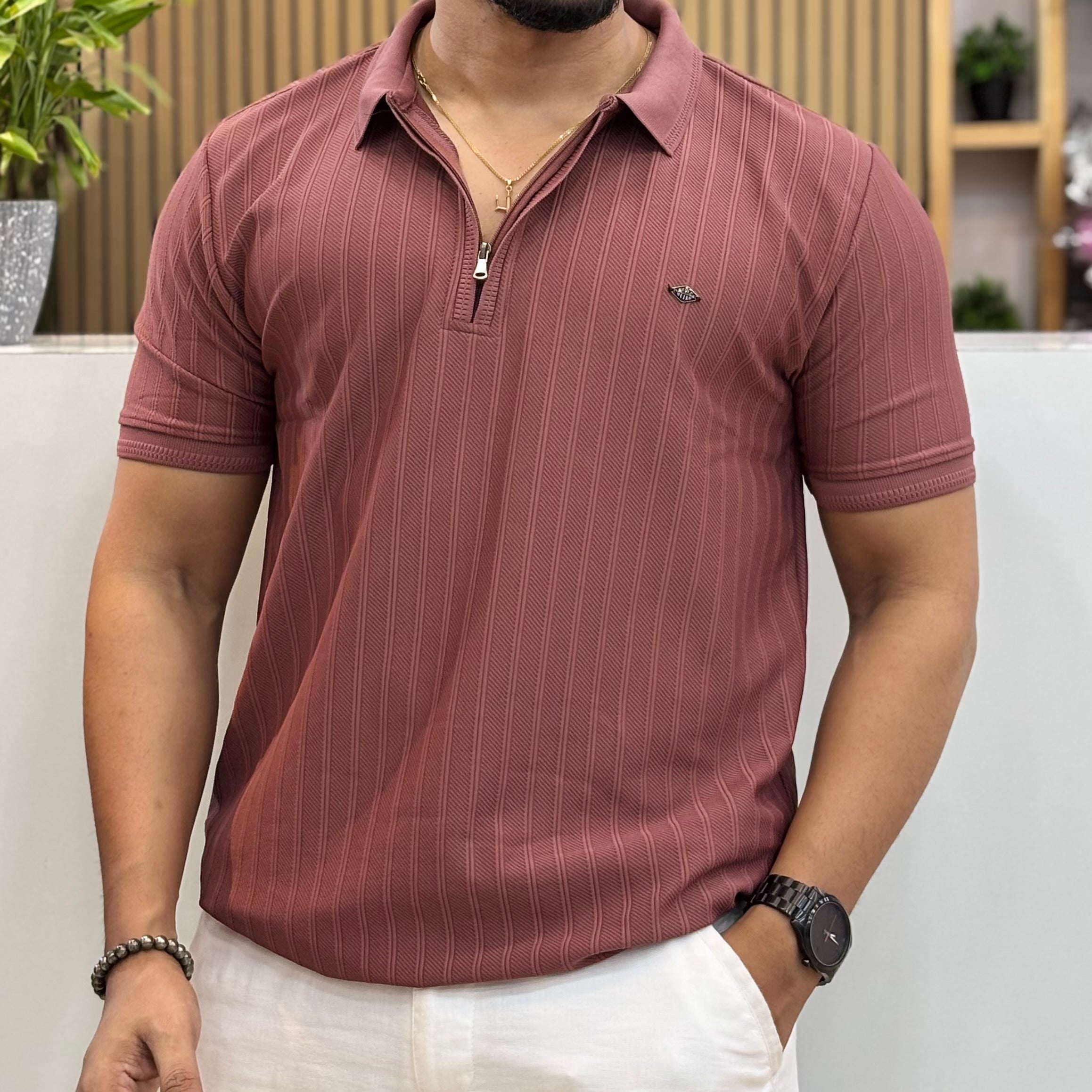 Half Sleeve Zip Polo T-Shirt