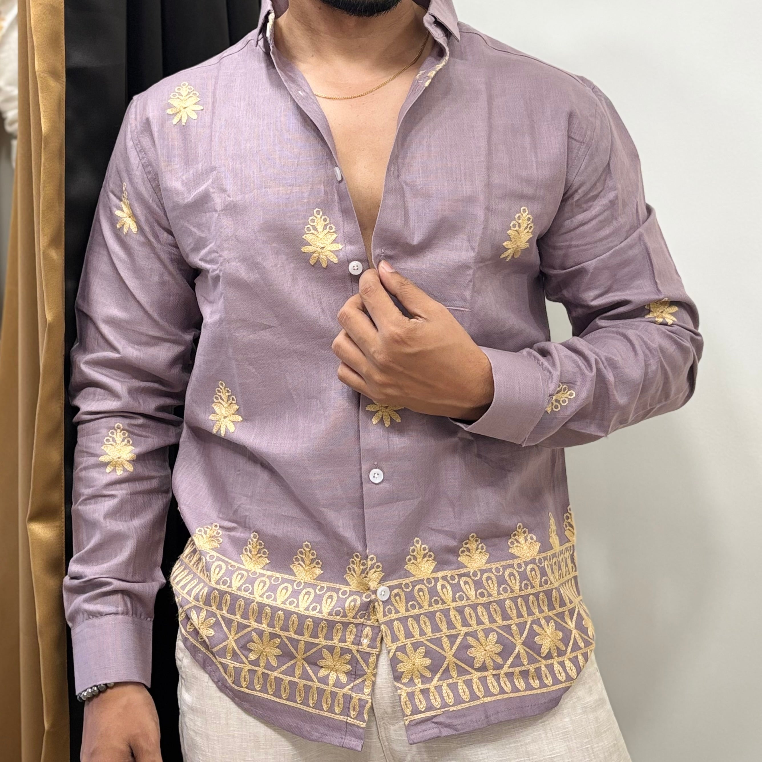 Linen Embroidery Shirt Lavender