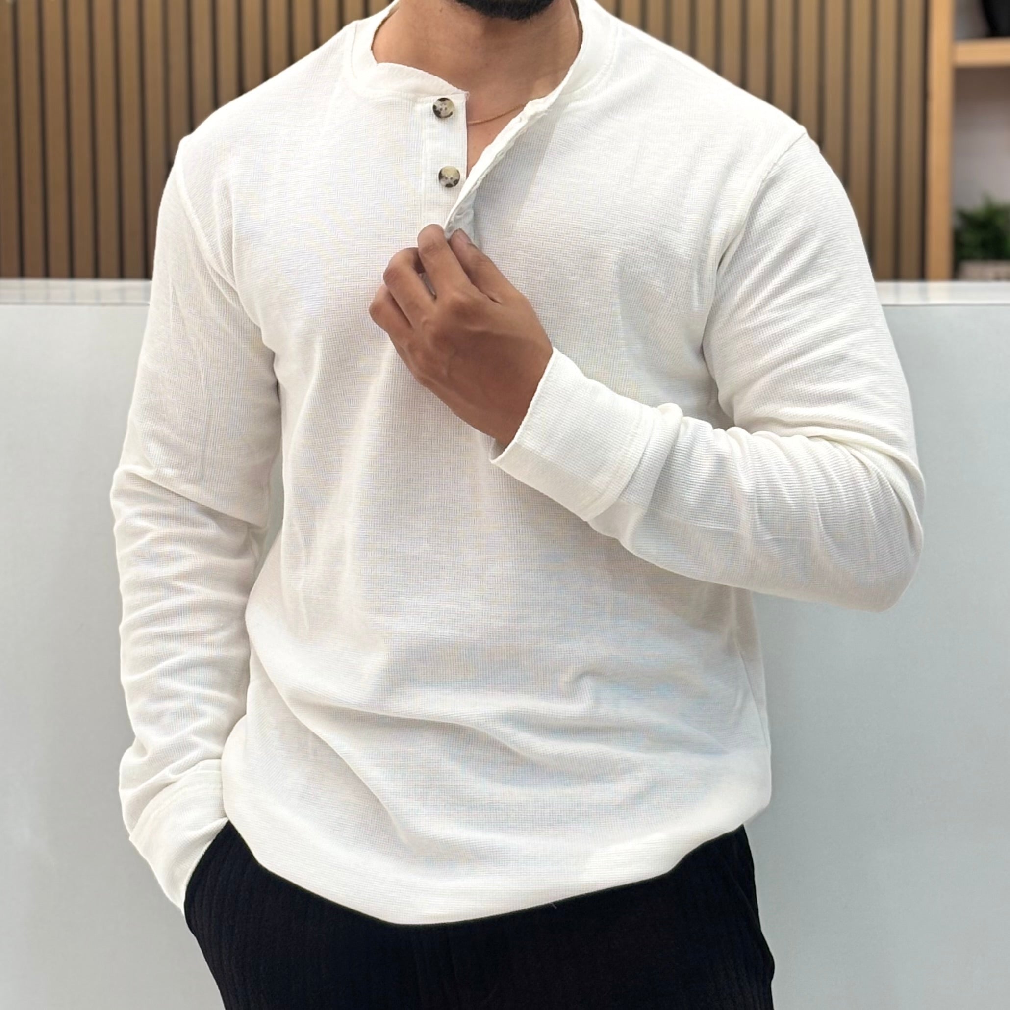 Henley Neck Regular Fit Pure Cotton T-shirt - White