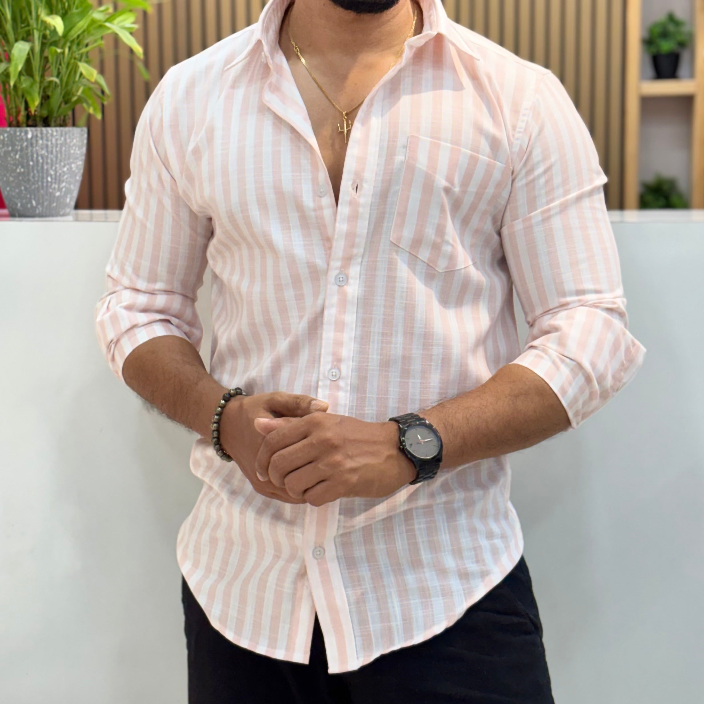 Premium Stripe Cotton Shirt - Blush Pink