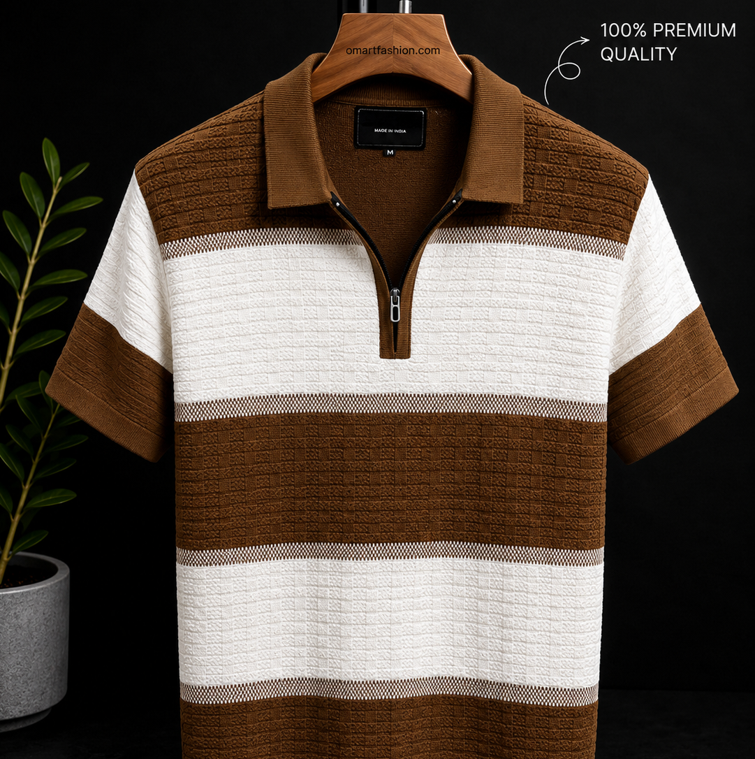 Textured Zip Polo T-Shirt for Men