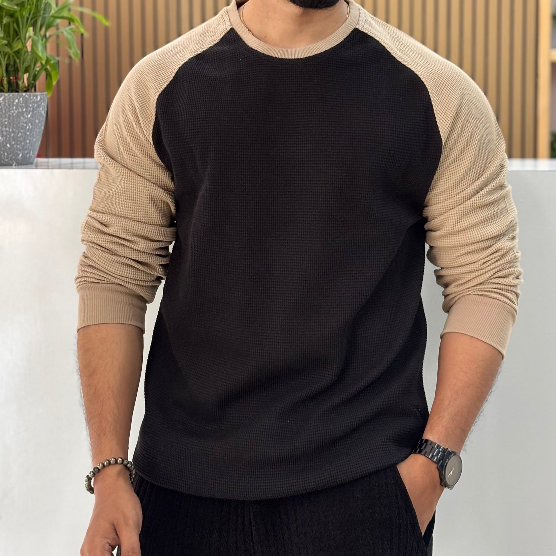 Waffle Raglan Full Sleeve T-Shirt