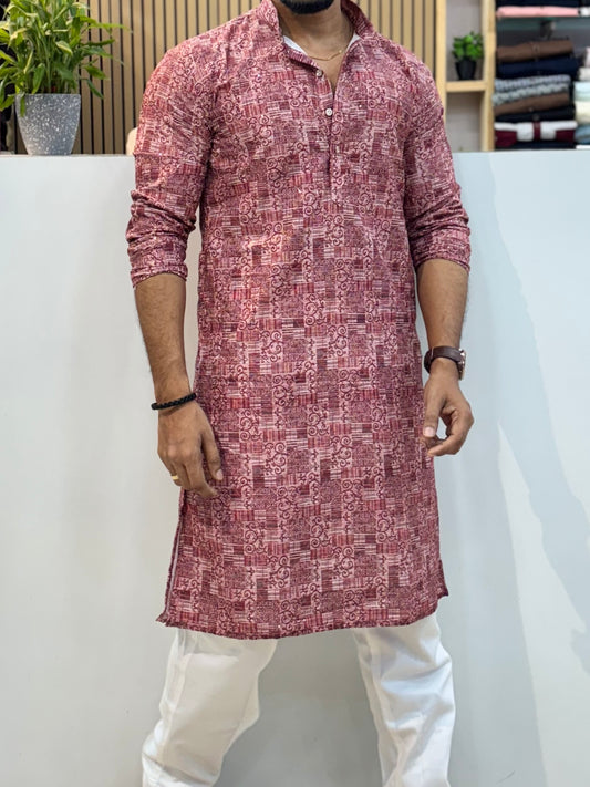 Printed Crochet Kurta Dusty Maroon