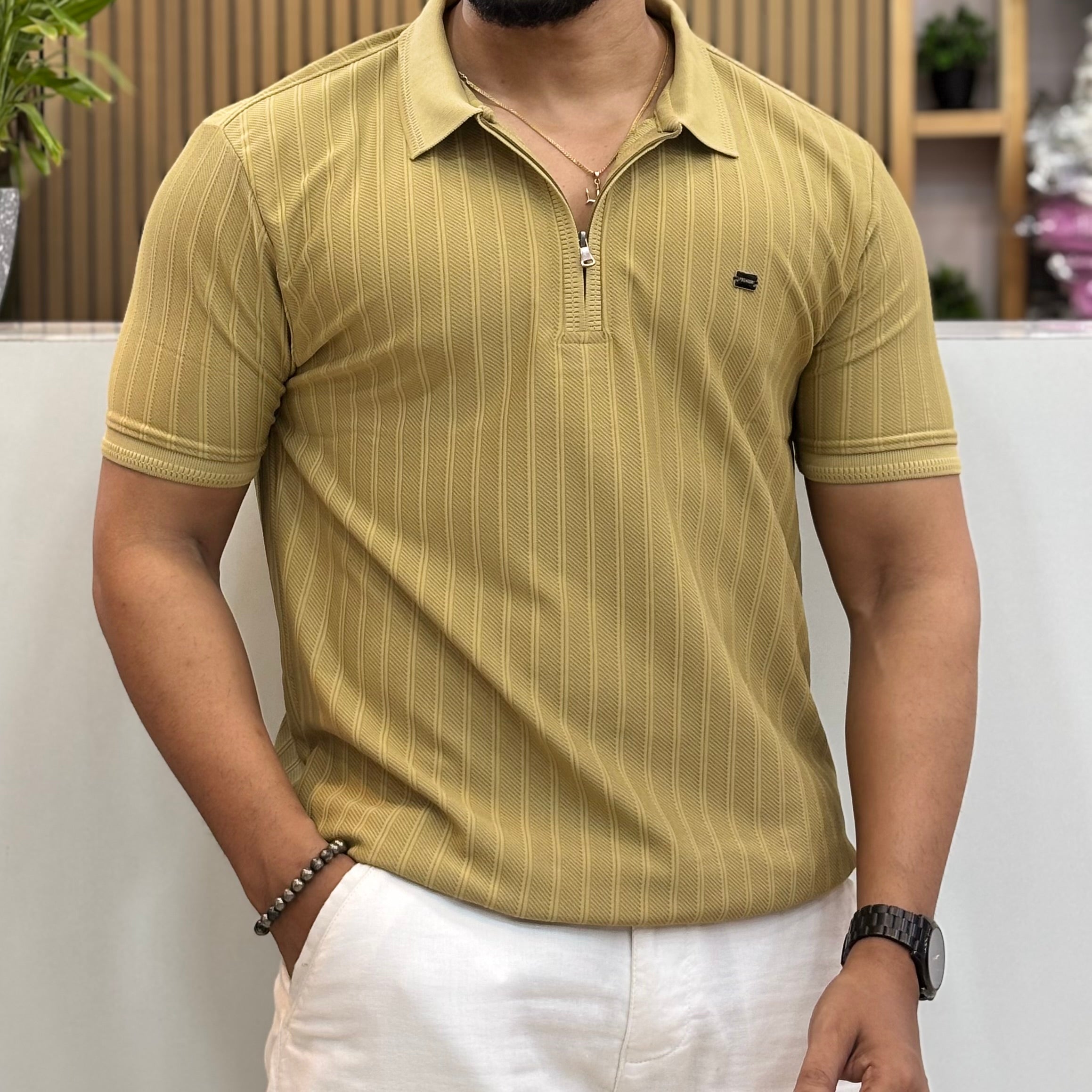 Half Sleeve Zip Polo T-Shirt