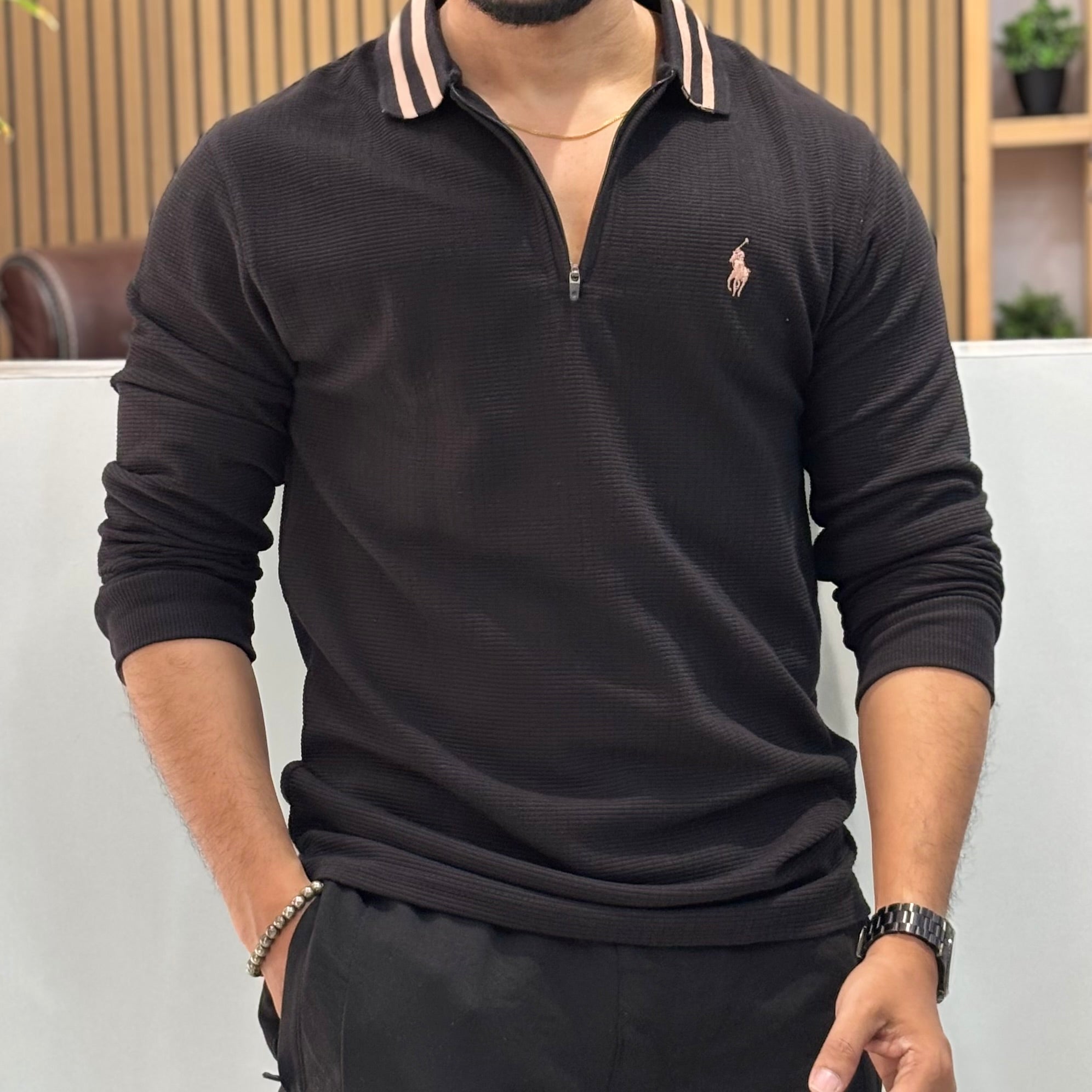 Premium Full Sleeve Zip Polo T-Shirt