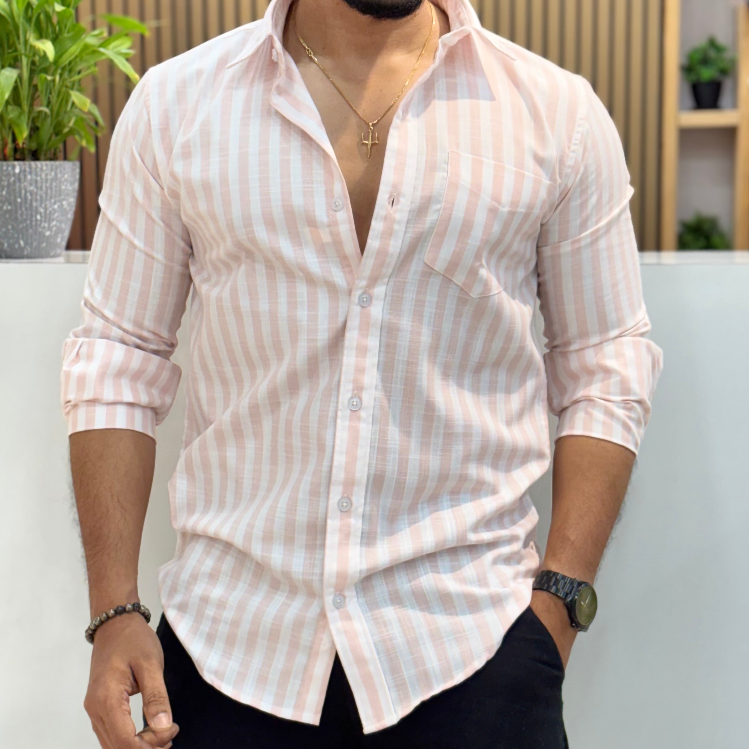 Premium Stripe Cotton Shirt - Blush Pink