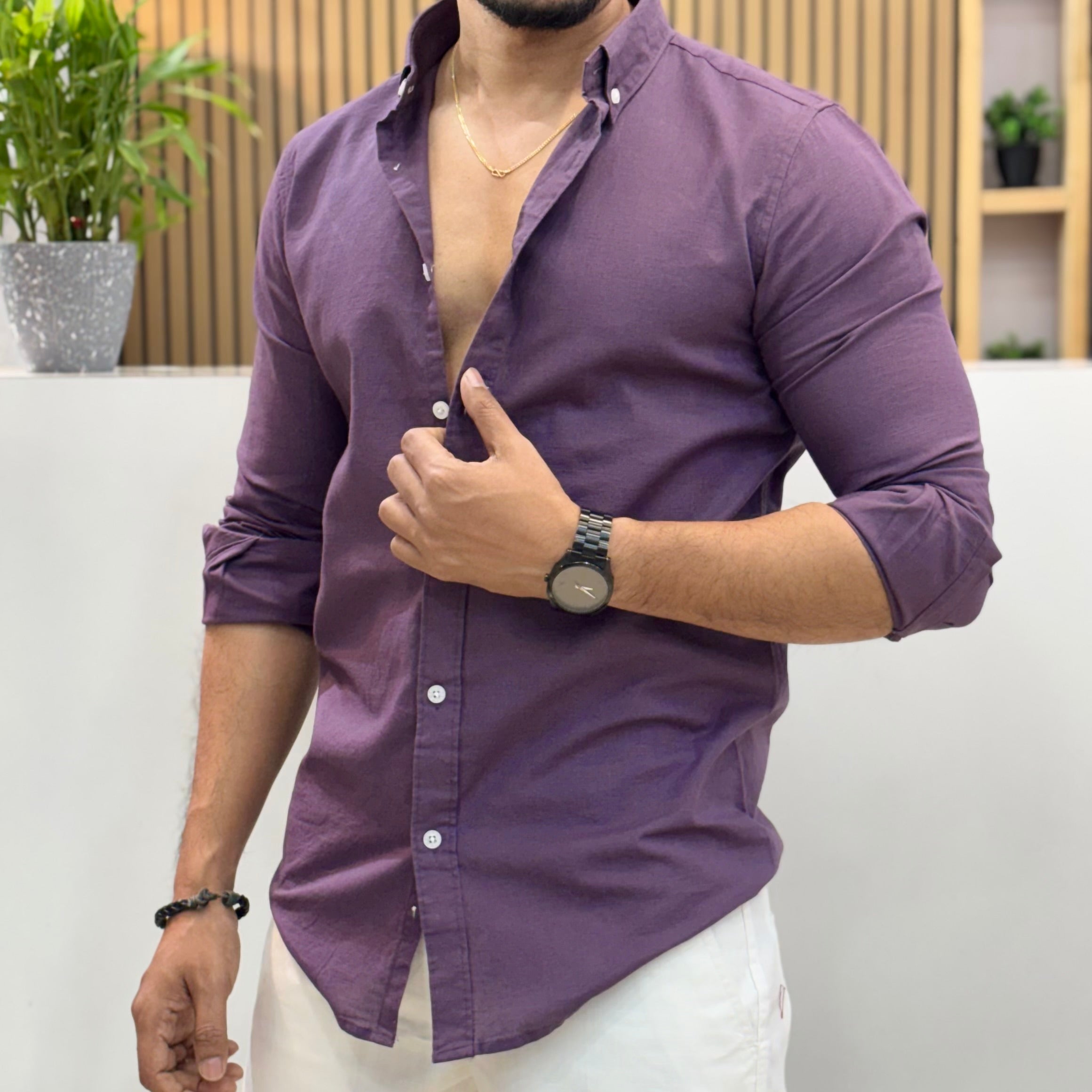 Lavender Linen Blend Shirt