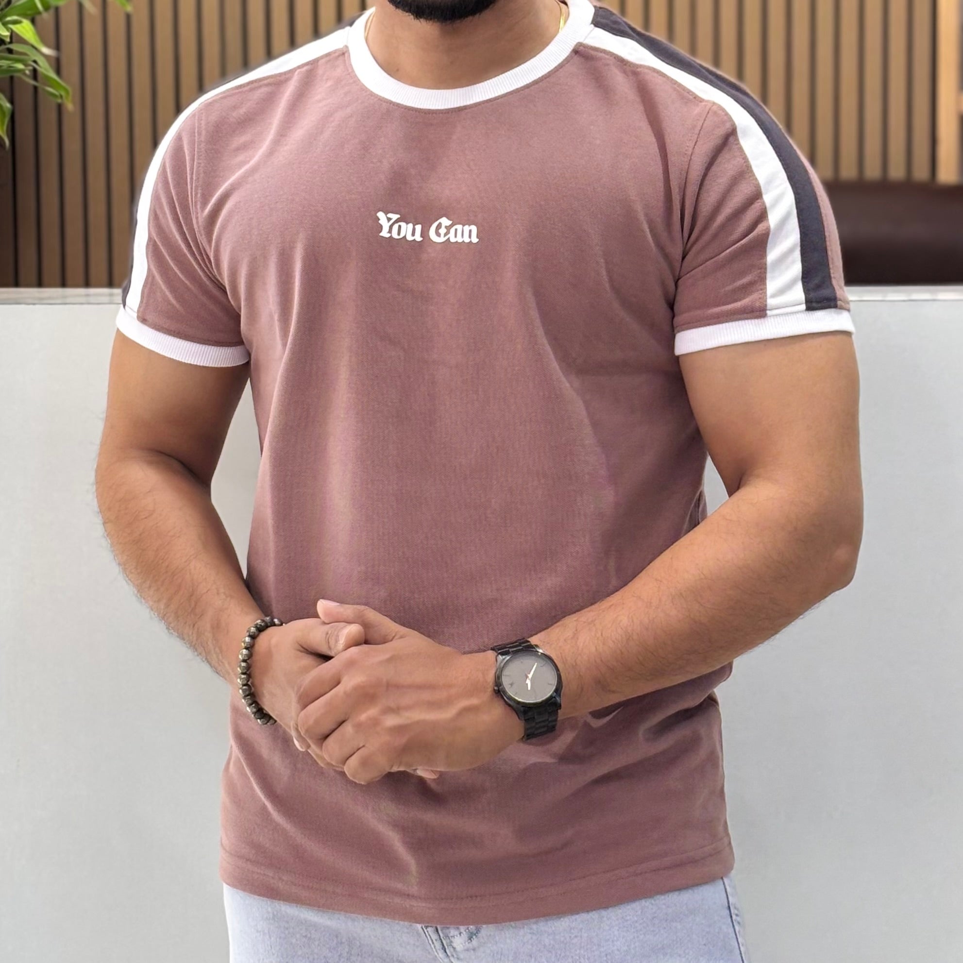 Contrast Sleeve T-Shirt Dusty Rose