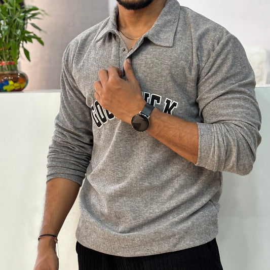 Goodluck full sleeve Tshirt Grey