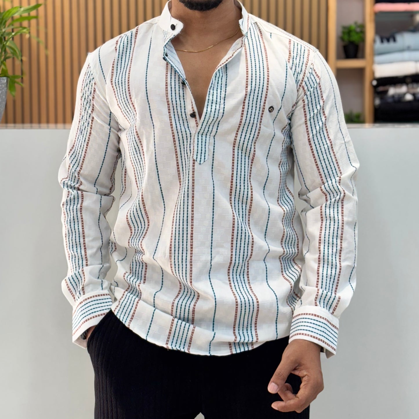 Digital Print Blue Stripe Short Kurta