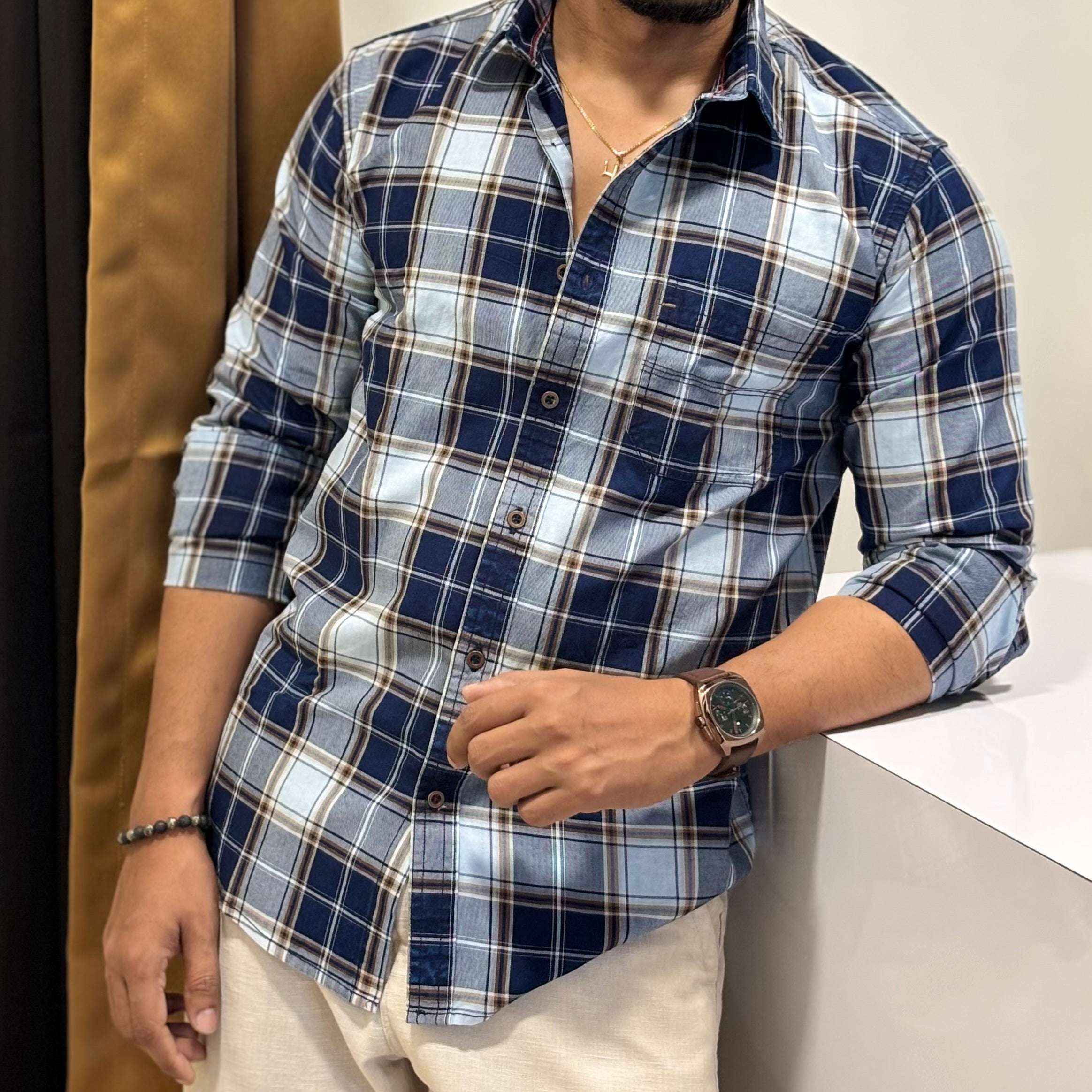 Indigo Plaid Casual Shirt Blue