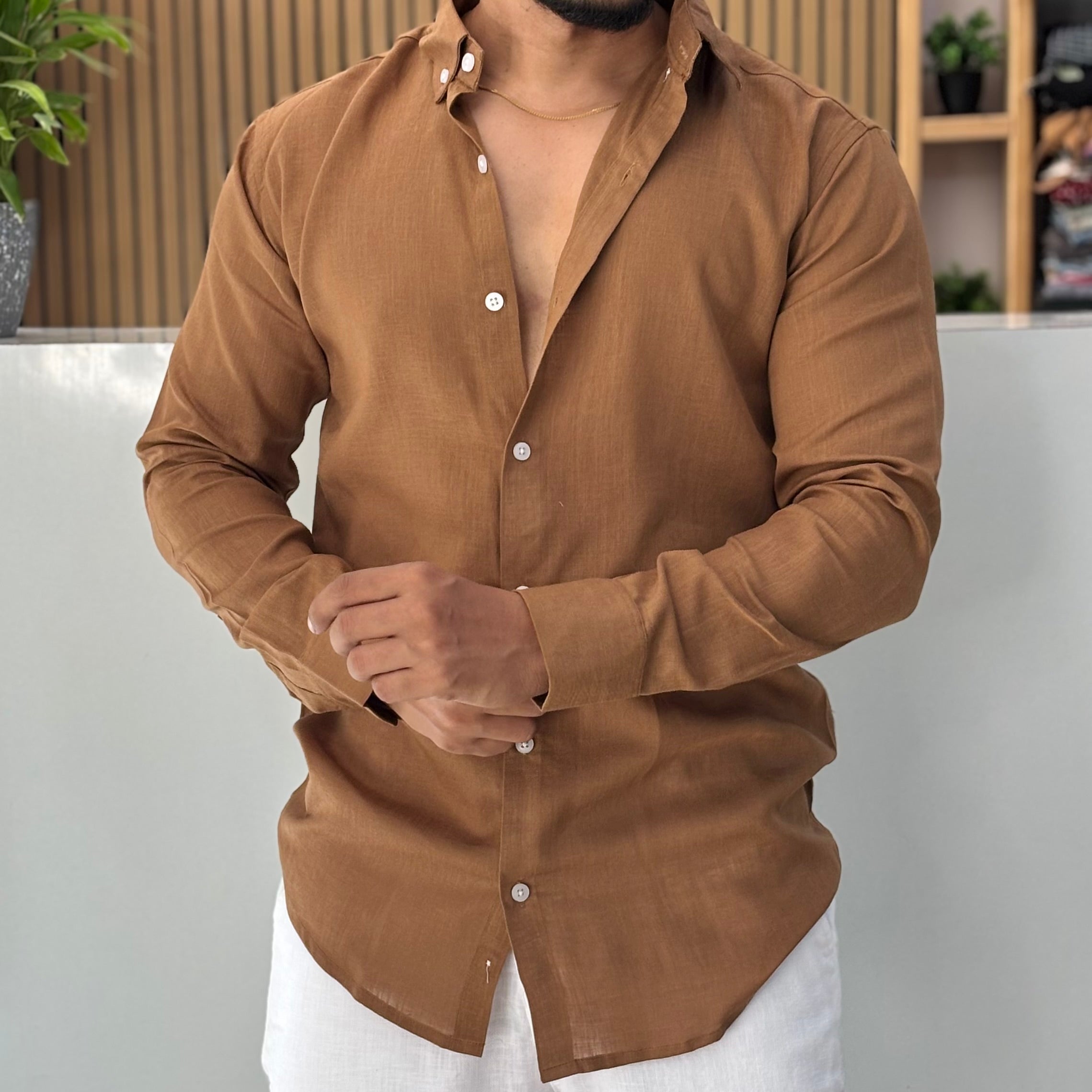 Premium Linen Shirt for Men – Caramel Brown