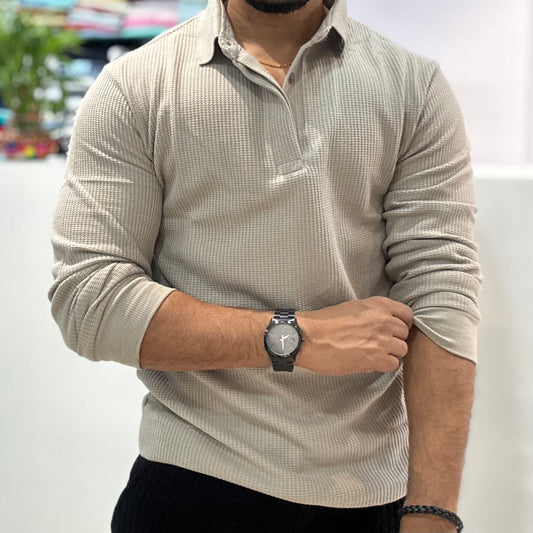Grey Waffle Design Polo T-Shirt