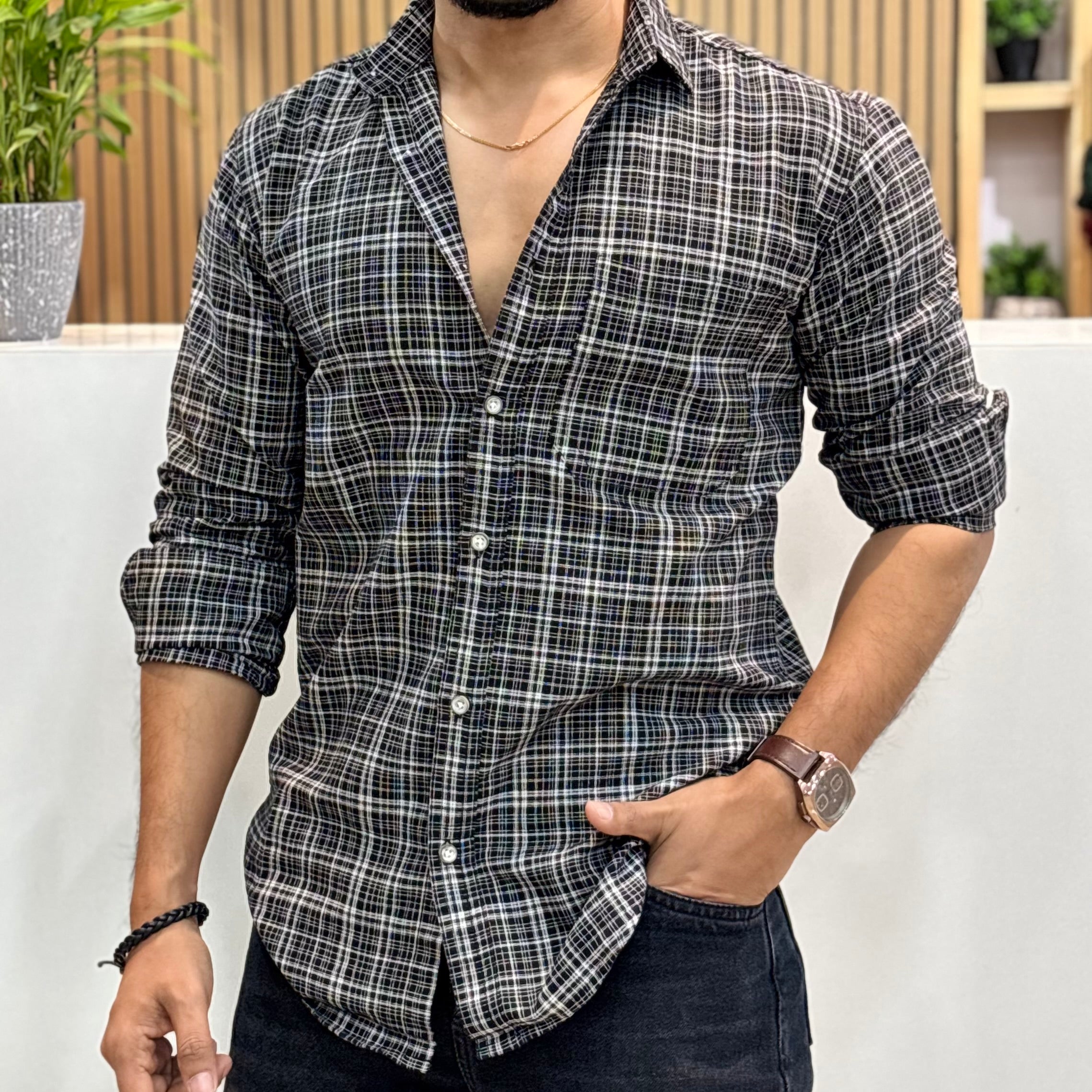 Classic Micro Check Shirt Black