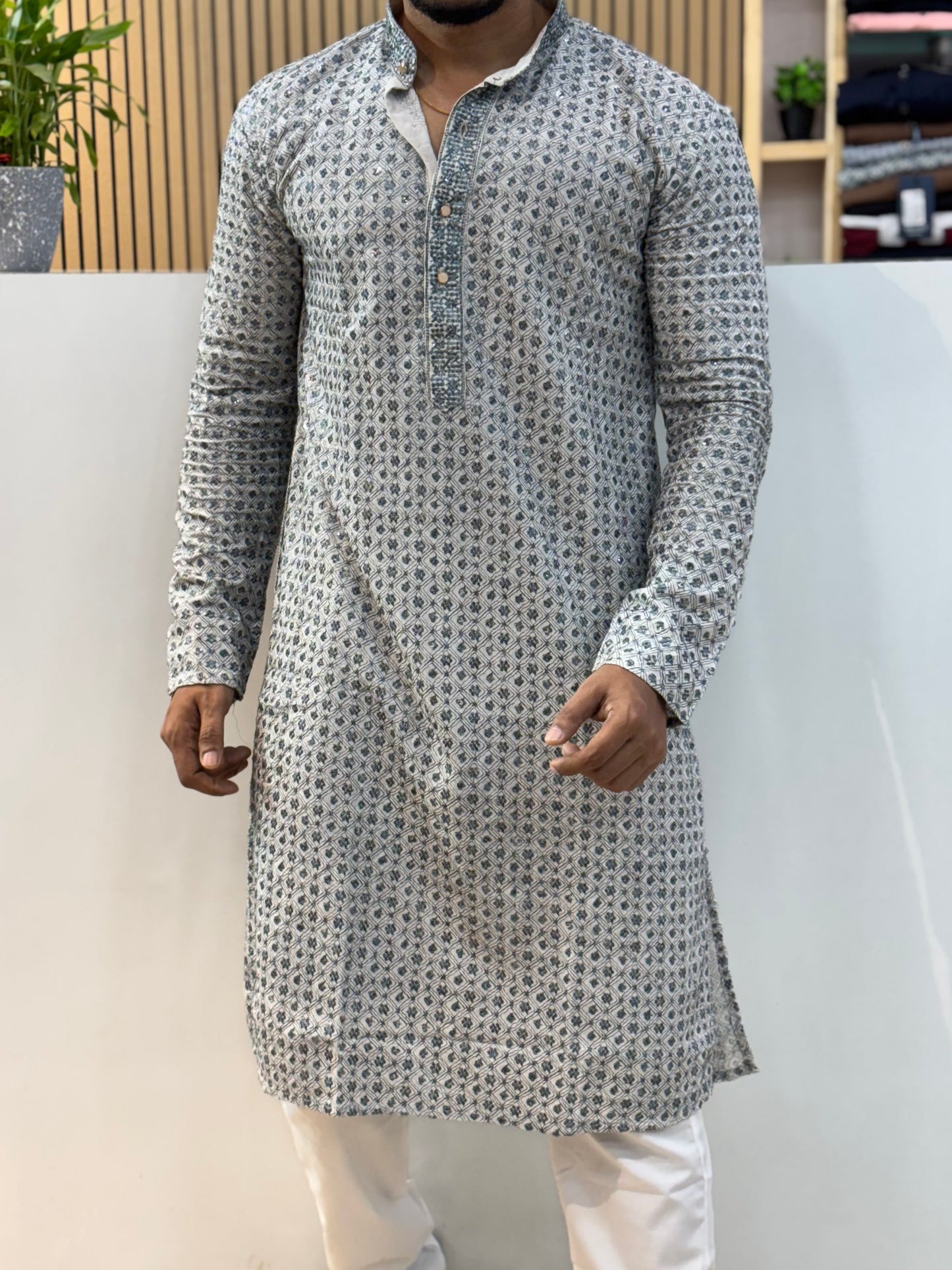 Embroidered and Sequence Kurta Blue