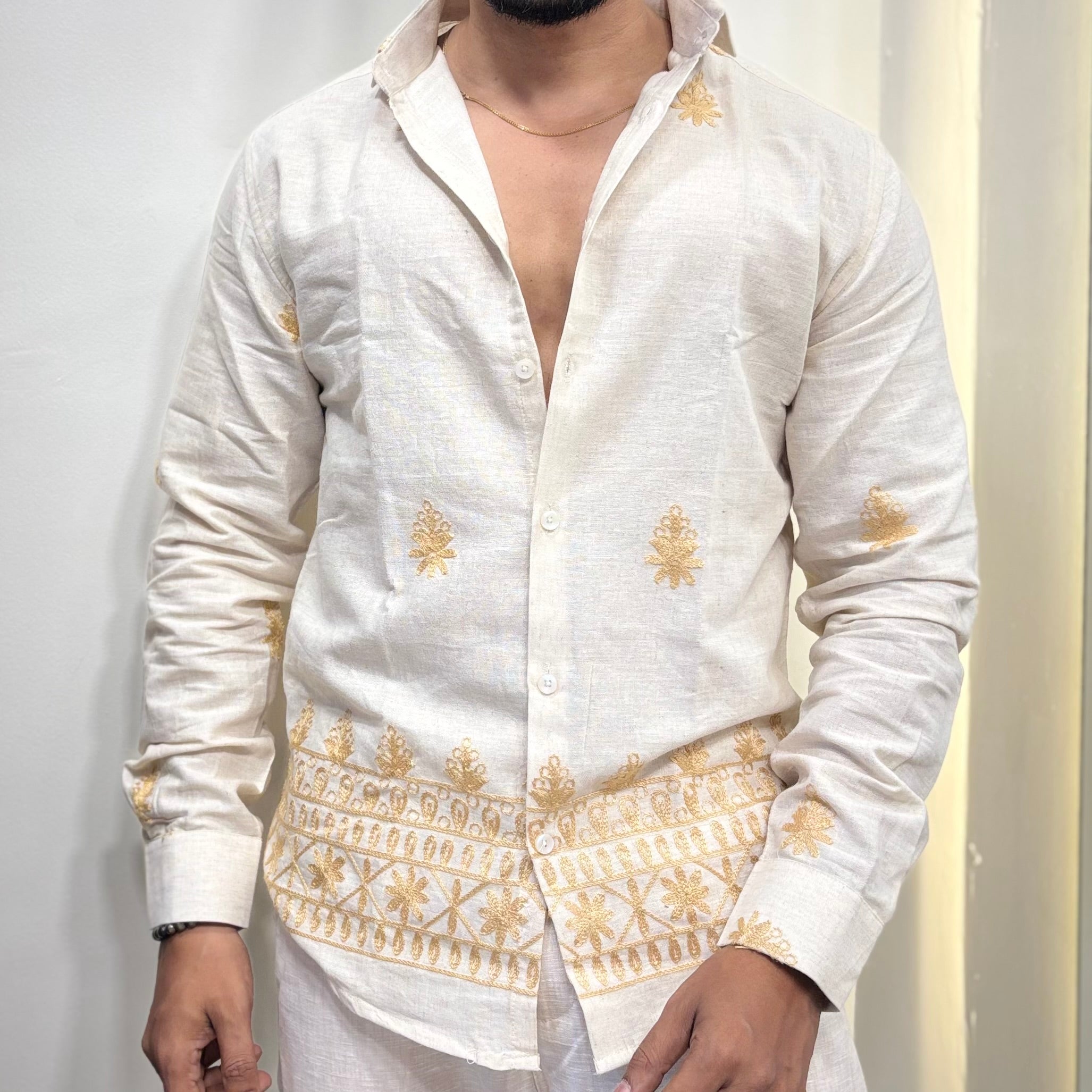Linen Embroidery Shirt Cream