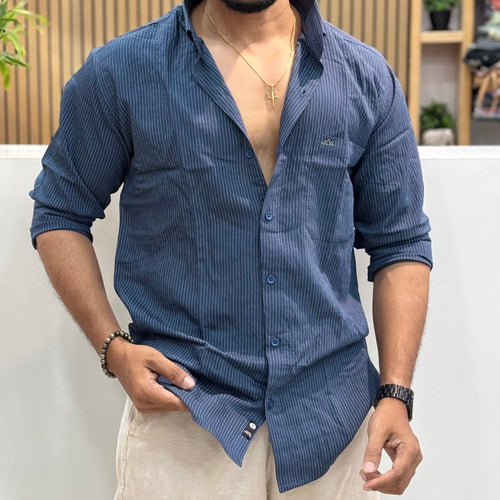 Classic Blue Vertical Stripe Shirt for Men